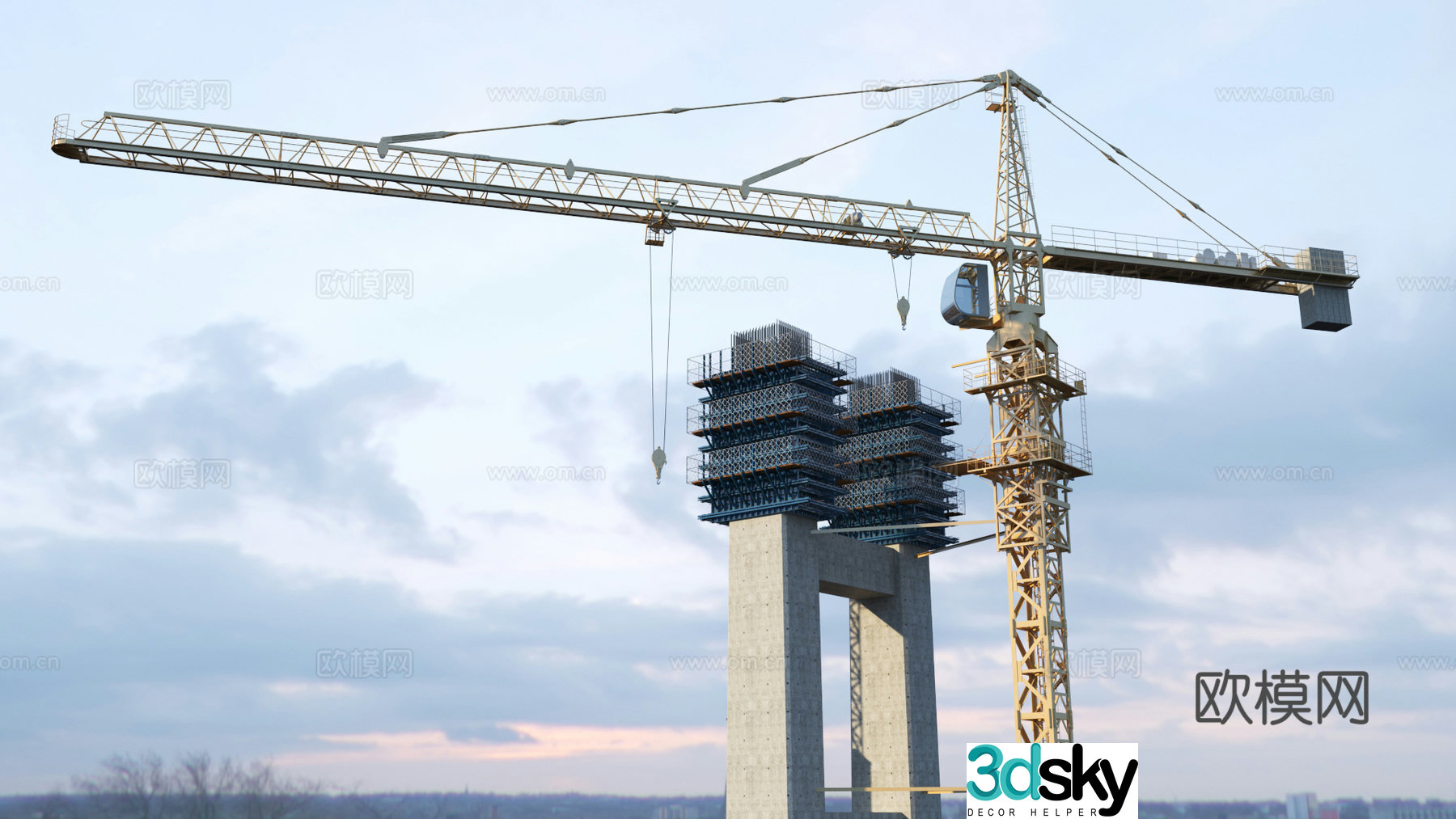 Modern bridge construction animated 3d model