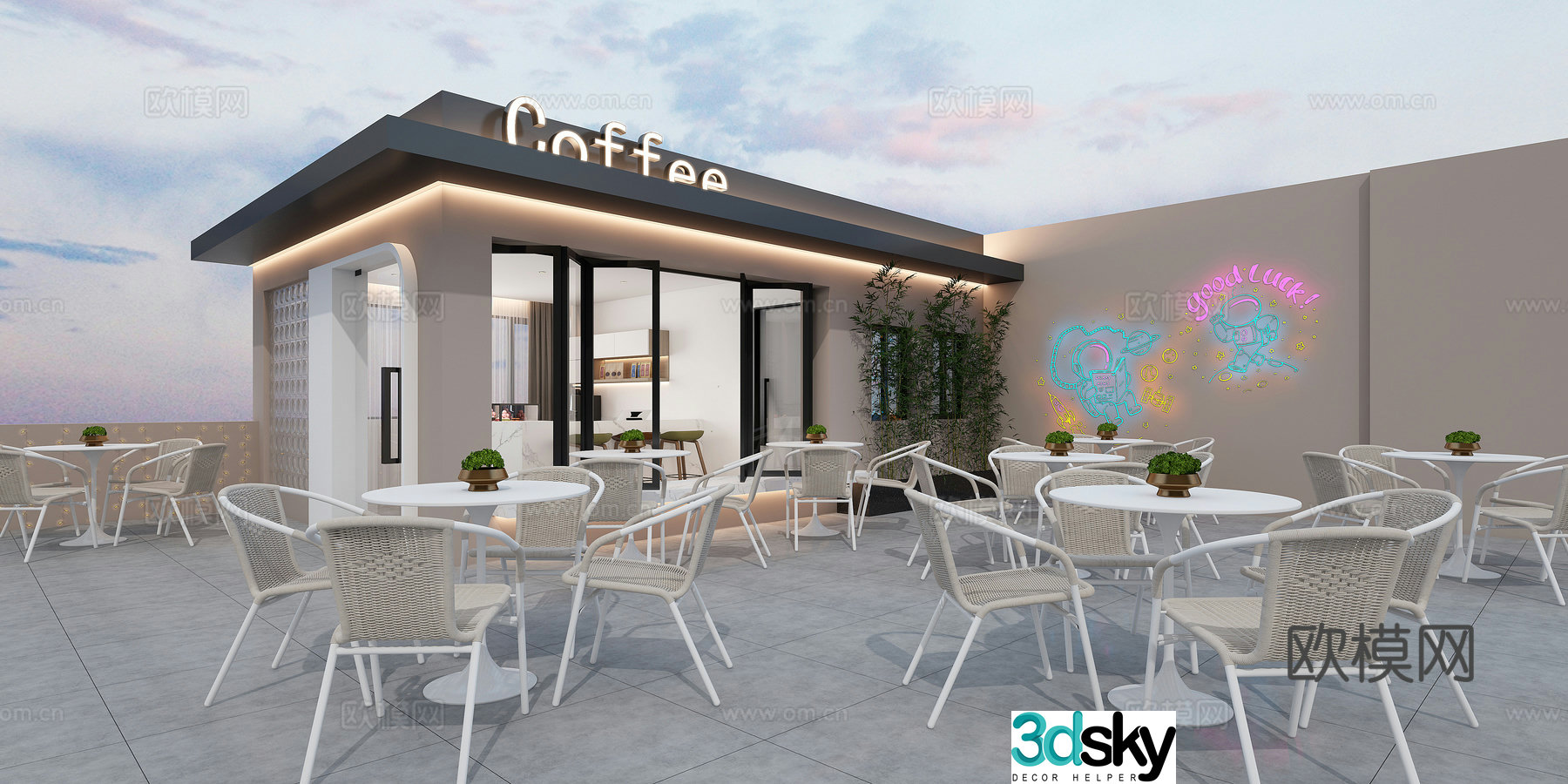 Modern coffee shop commercial exterior 3d model
