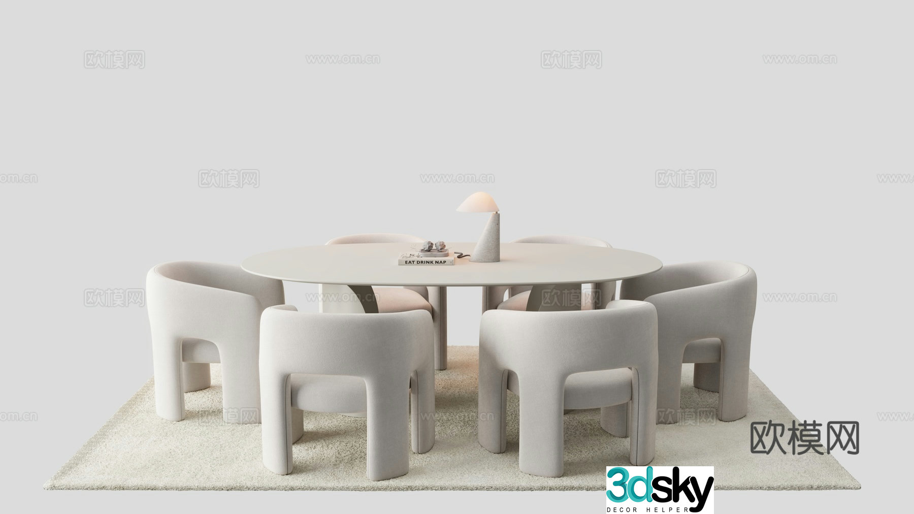 Modern dining table and chairs white dining table 3d model