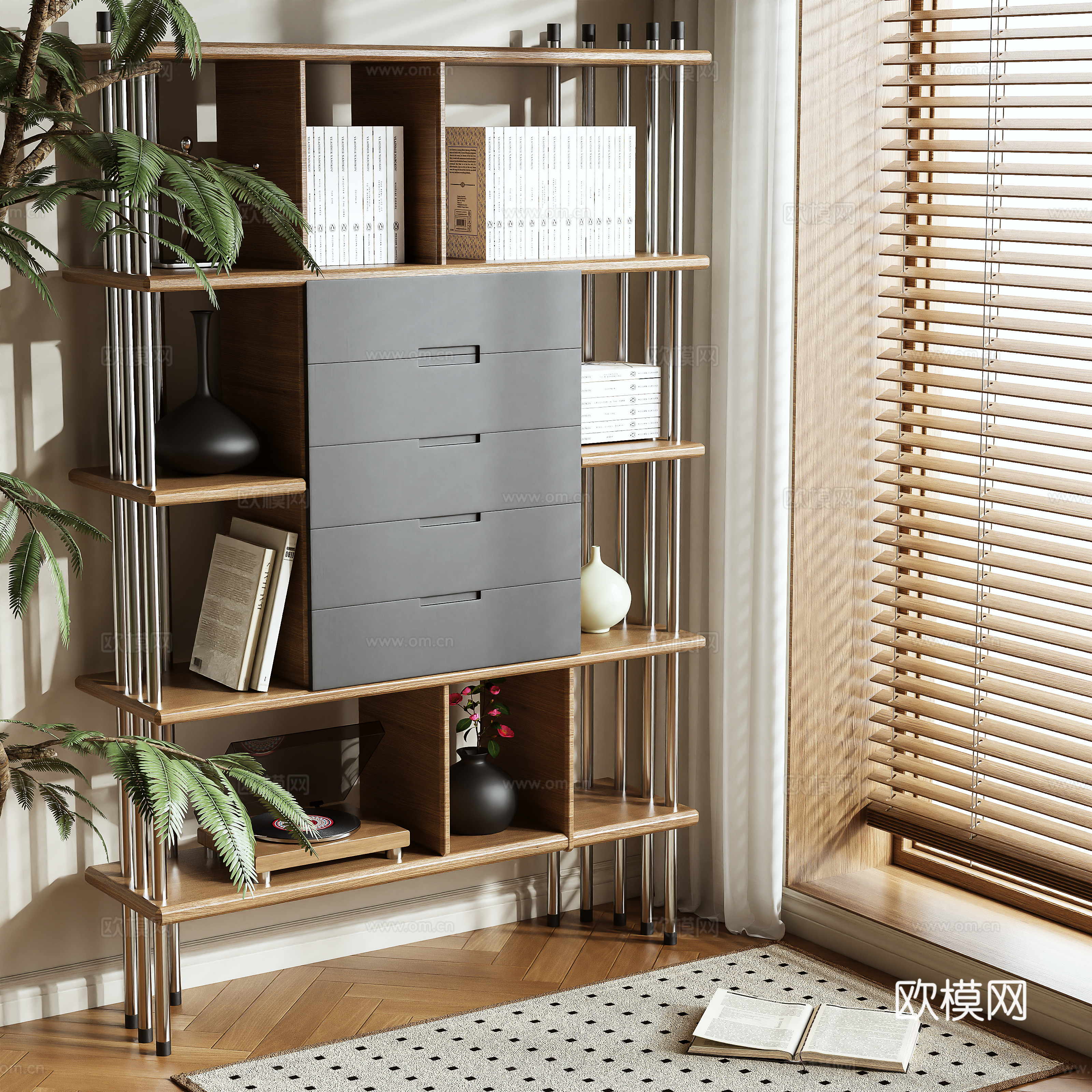 Log wind cabinet bookshelf 3d model
