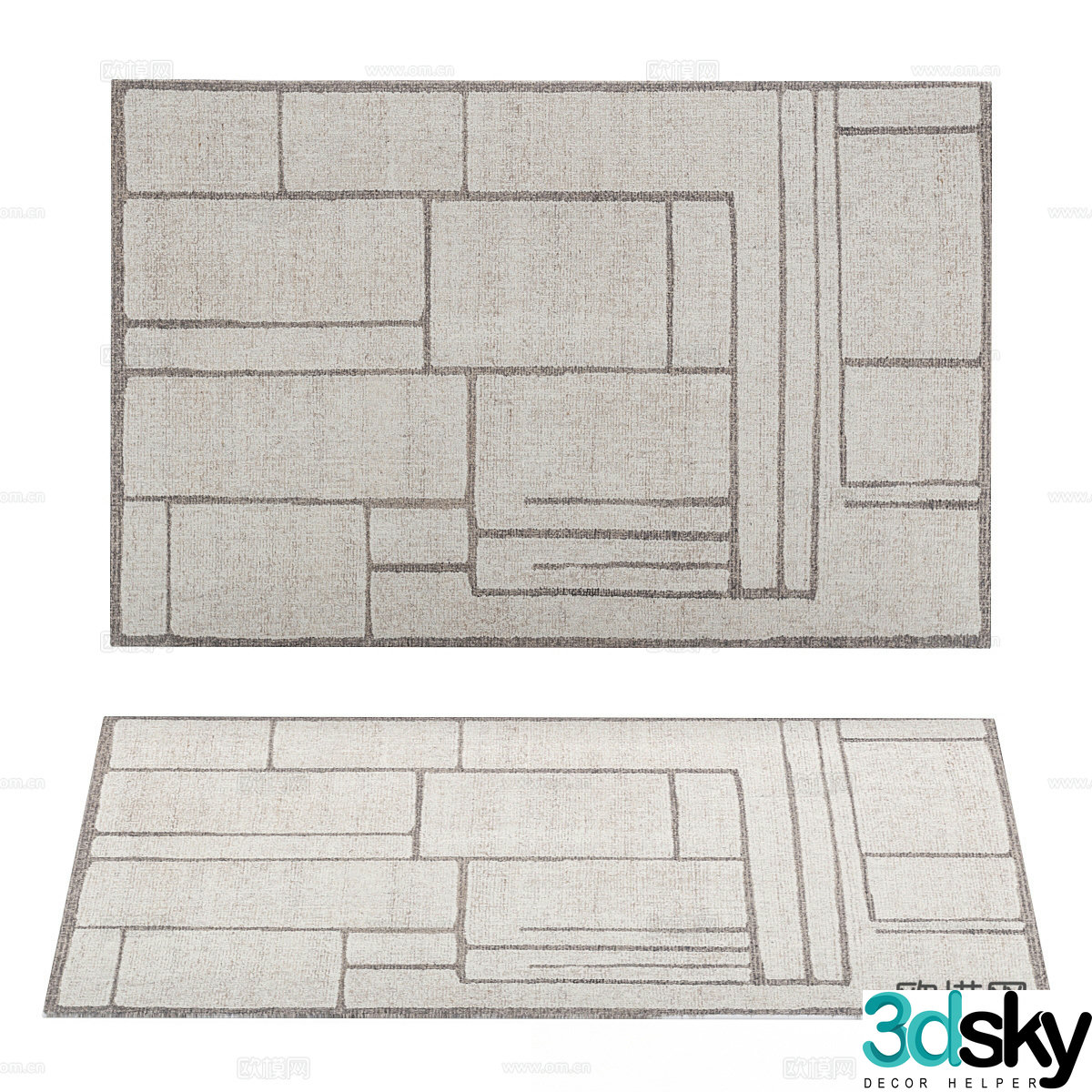 wool carpet square rug 3d model