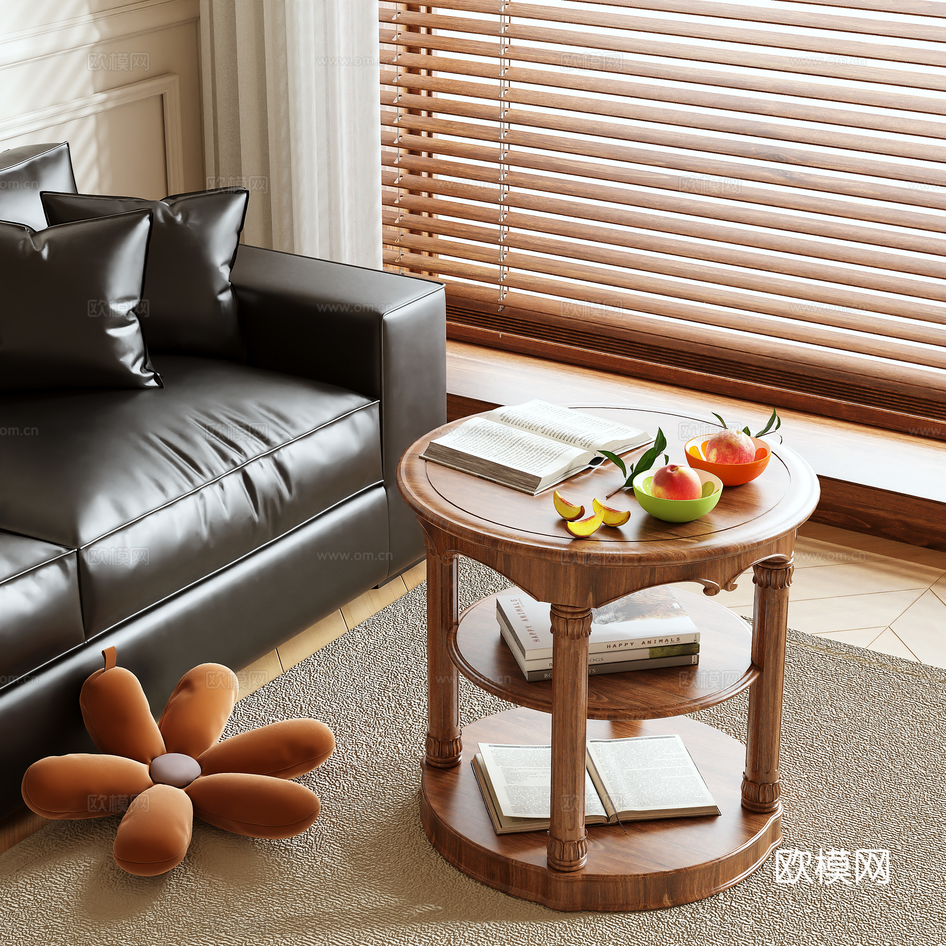 Log style round table corner table side table 3D model