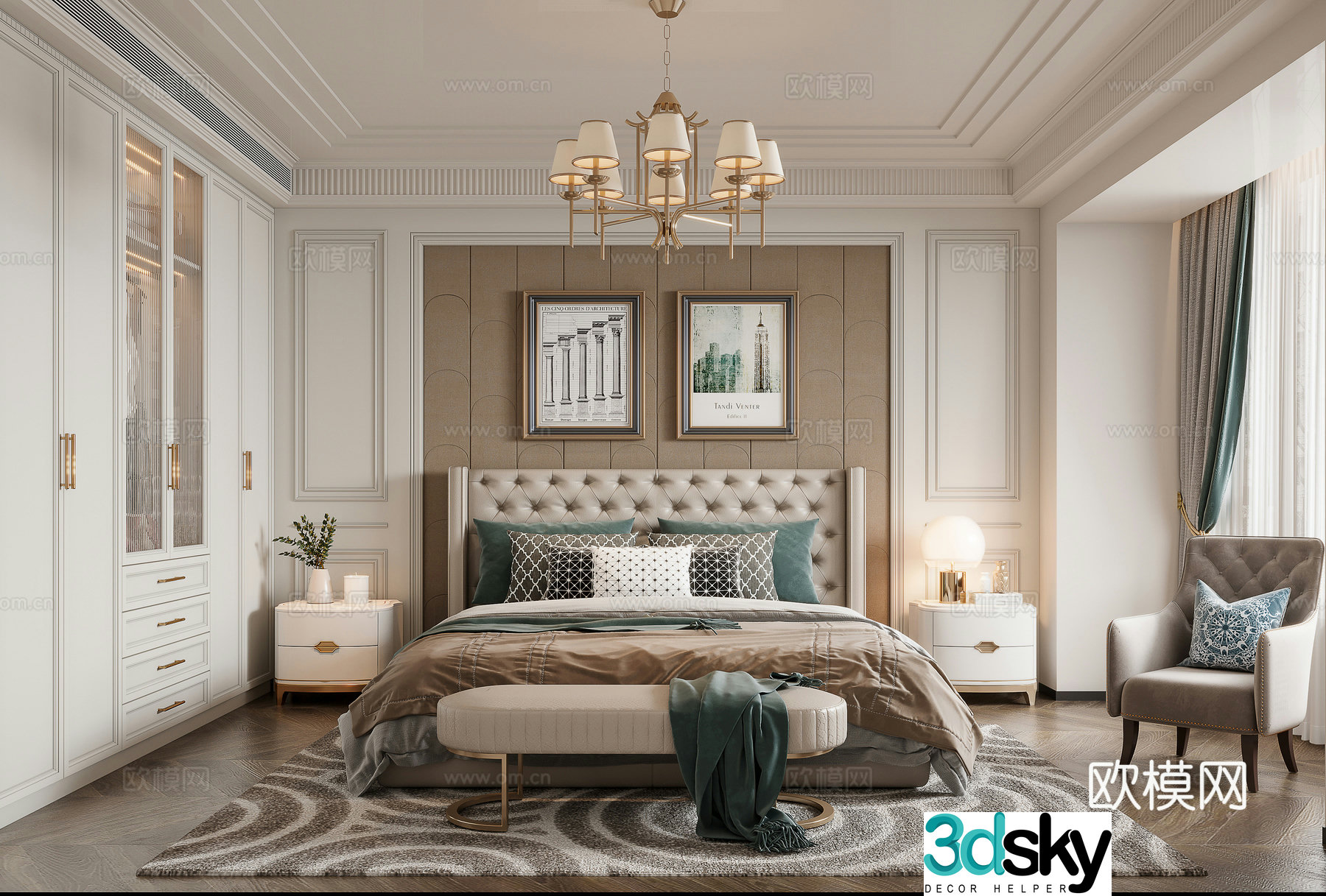 American style bedroom master bedroom 3d model