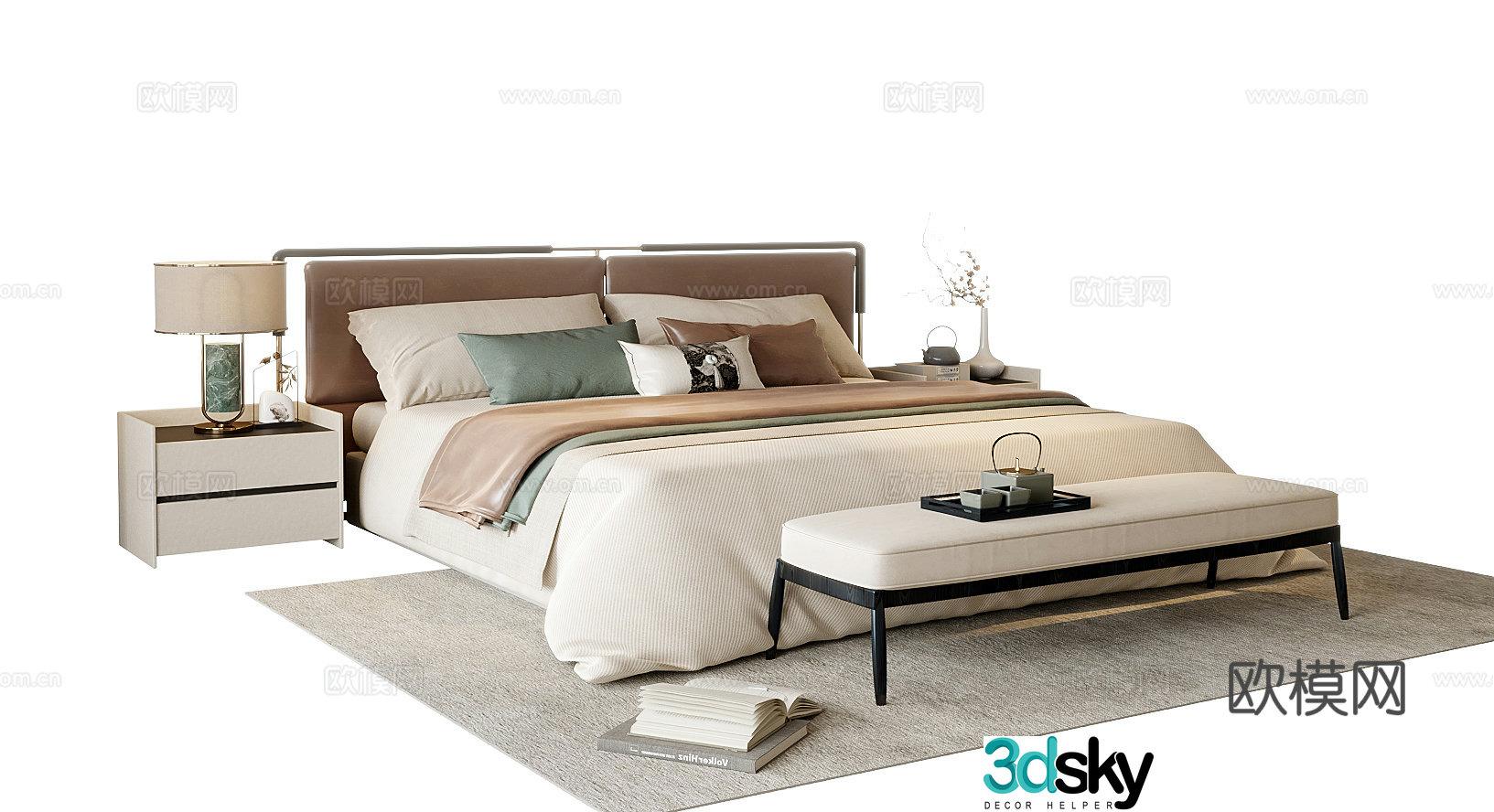New Chinese style double bed 3d model