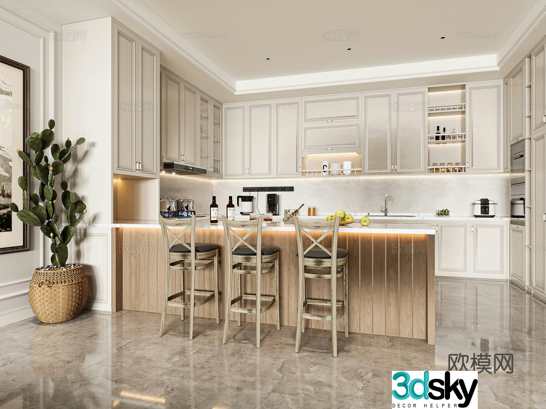 American kitchen open kitchen 3d model