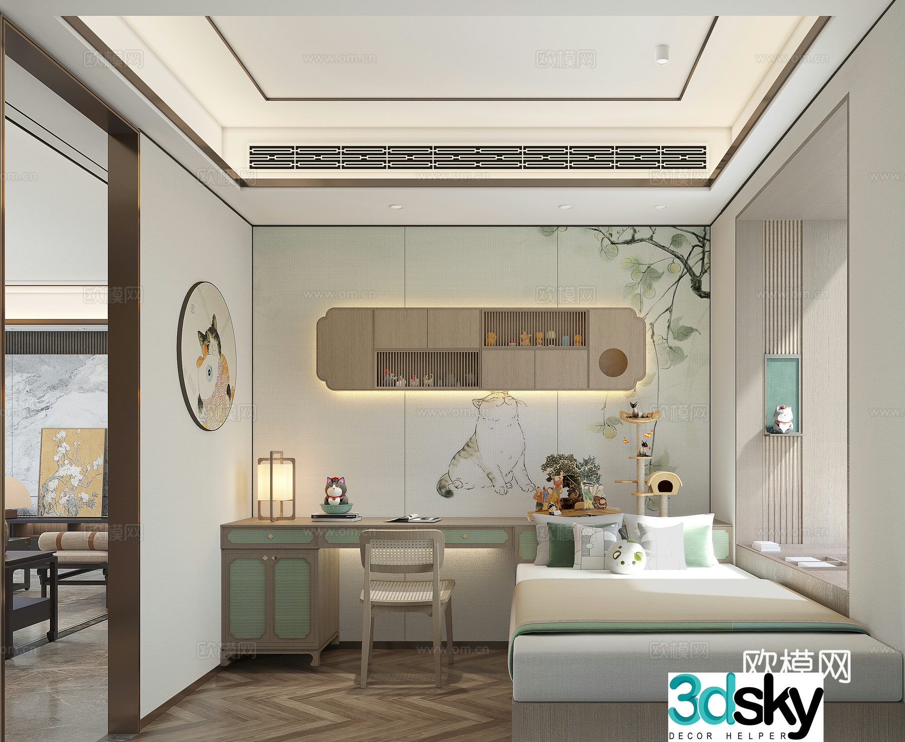 New Chinese style tatami bedroom 3D model