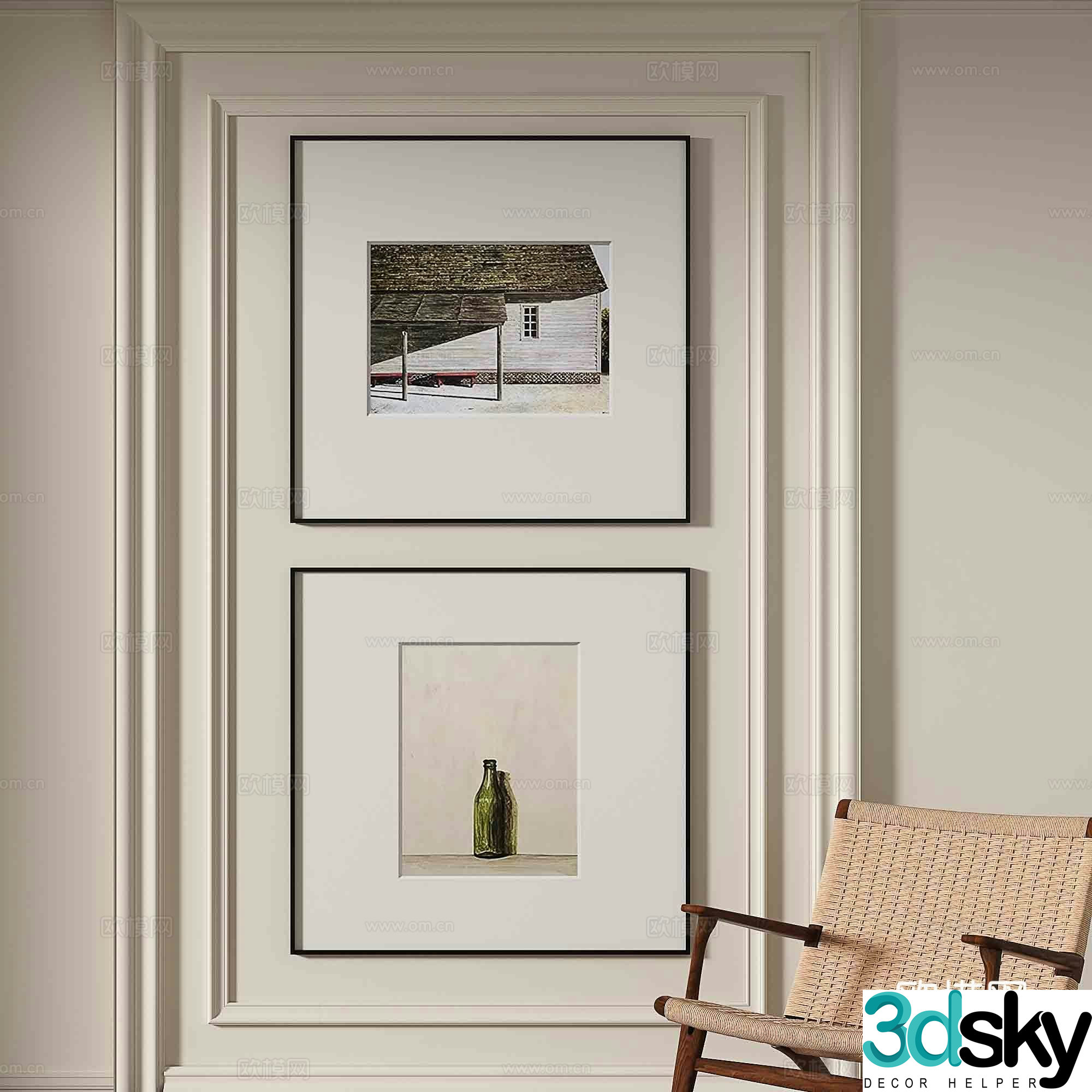 Simple European architectural paintings retro paintings hanging paintings 3D model