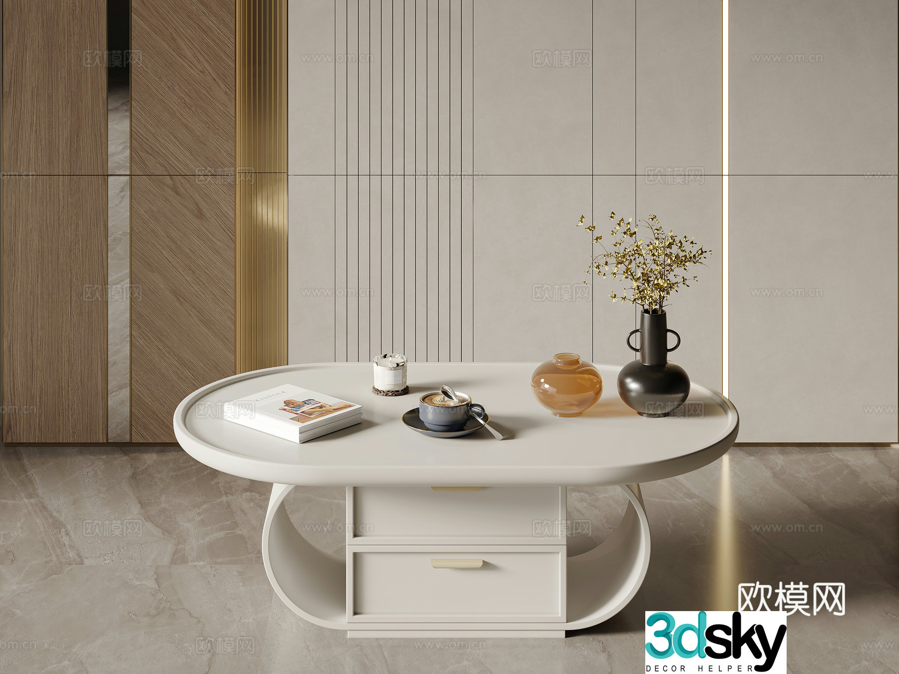 Cream style coffee table 3d model