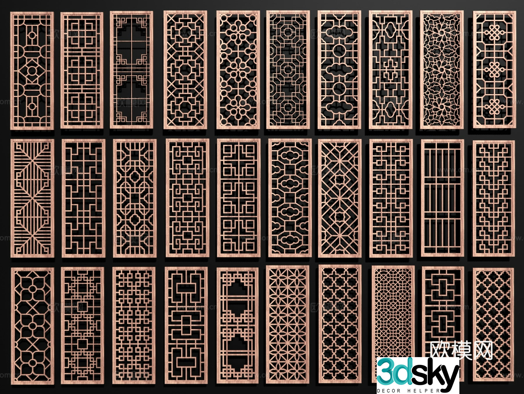 Chinese screen openwork window hollow pane wooden window wooden carved window 3d model