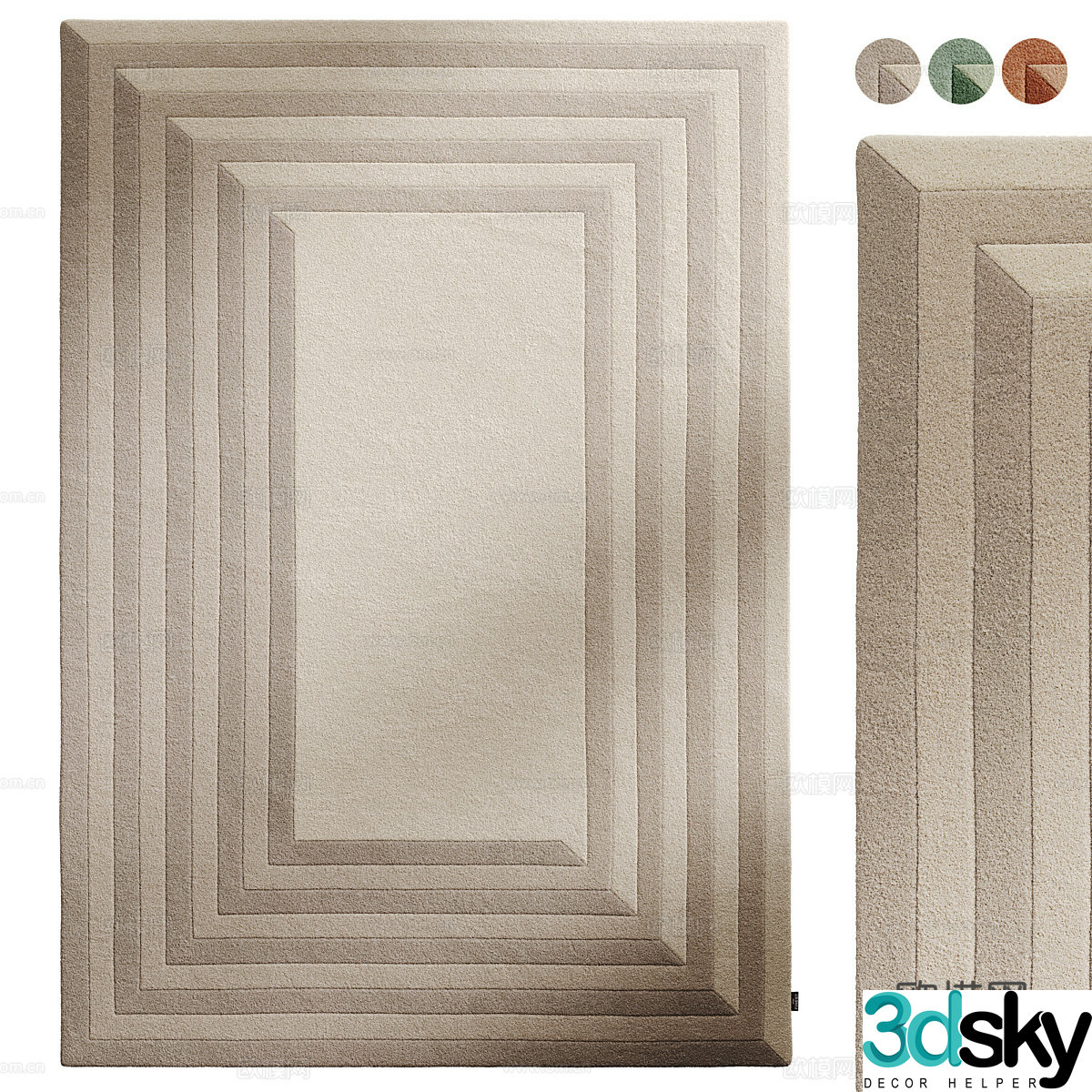 wool carpet square rug 3d model