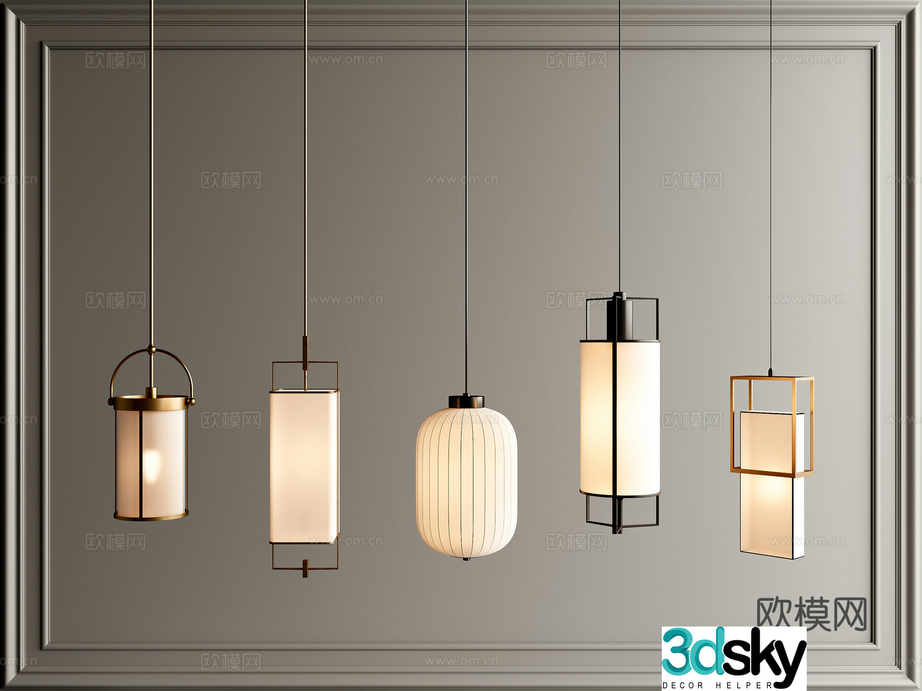 New Chinese style bedside chandelier 3d model