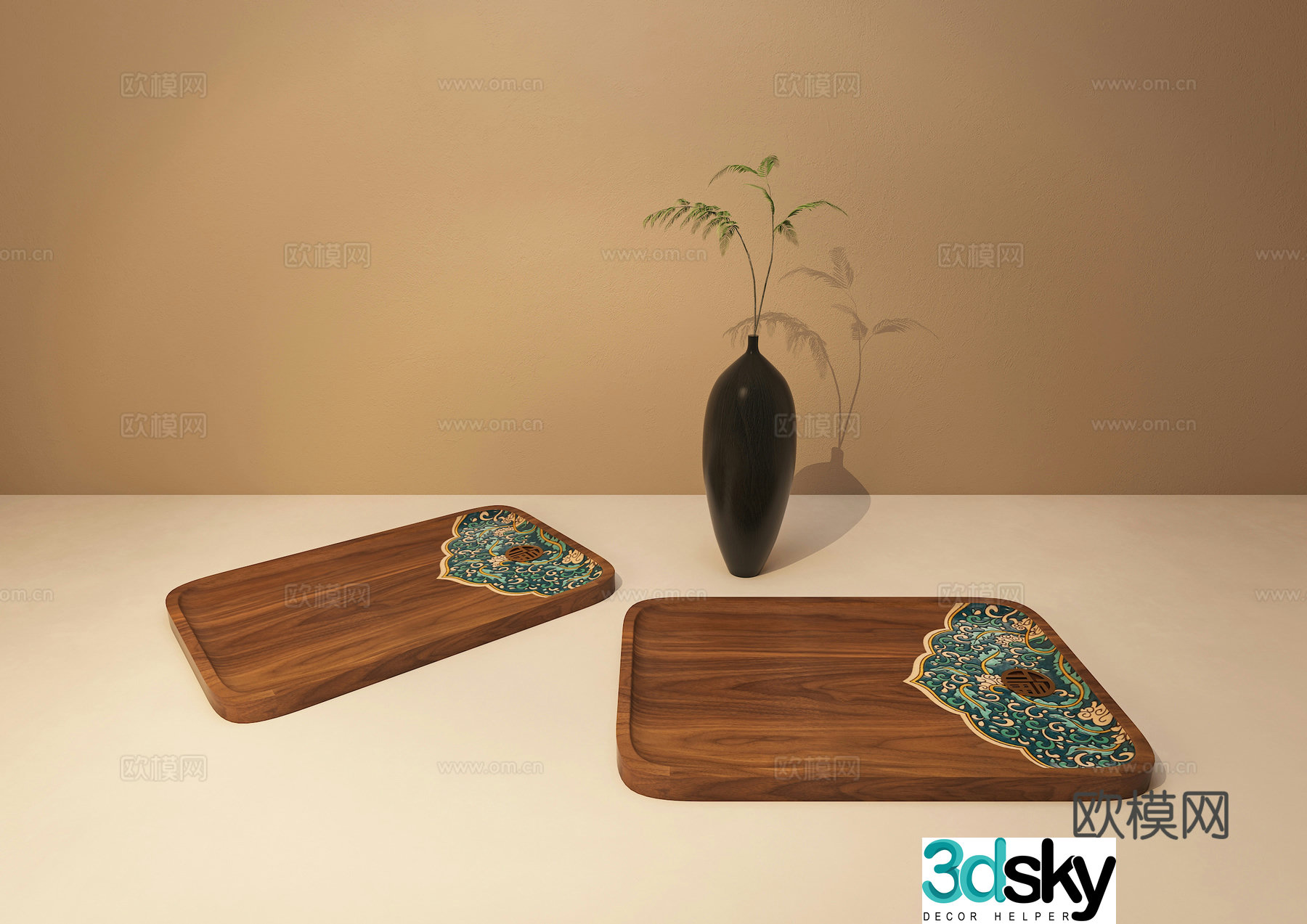 New Chinese style pallet wooden pallet tea tray 3d model