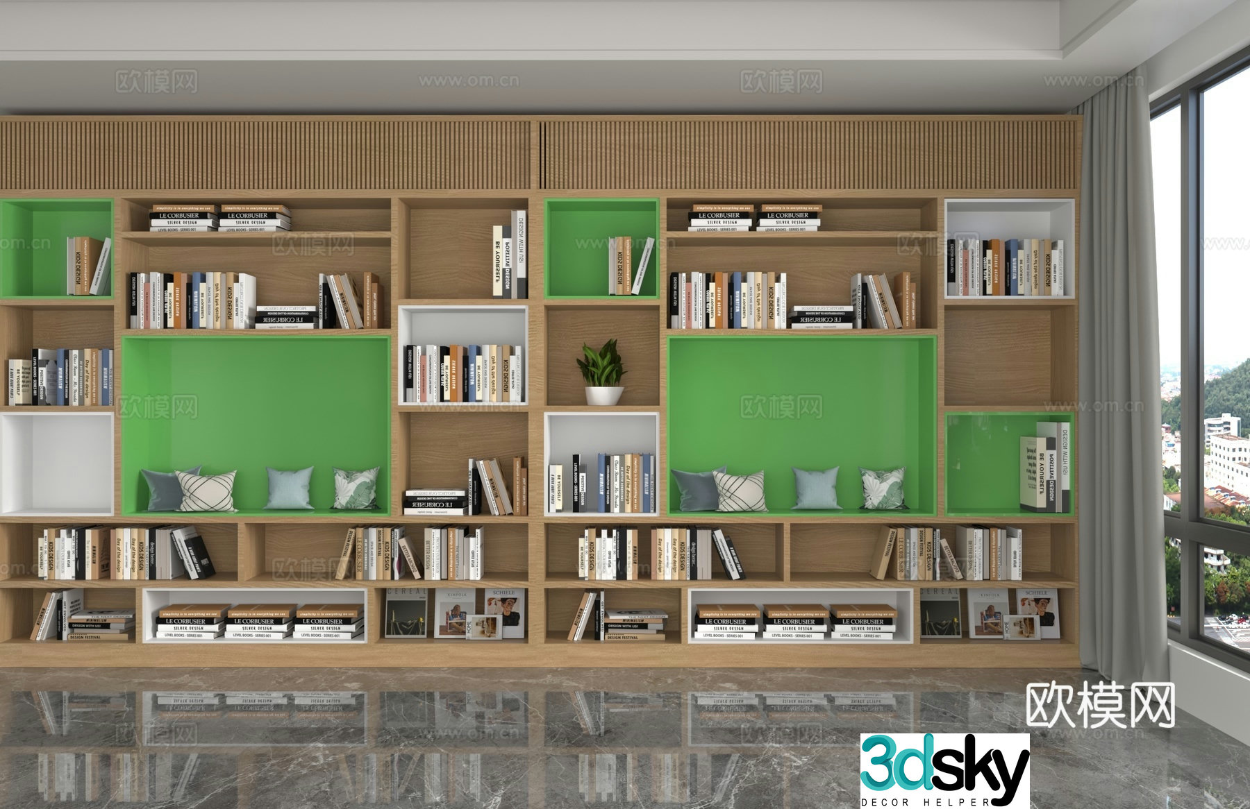 Modern bookcase Bookshelf Wooden Cabinet 3D Model