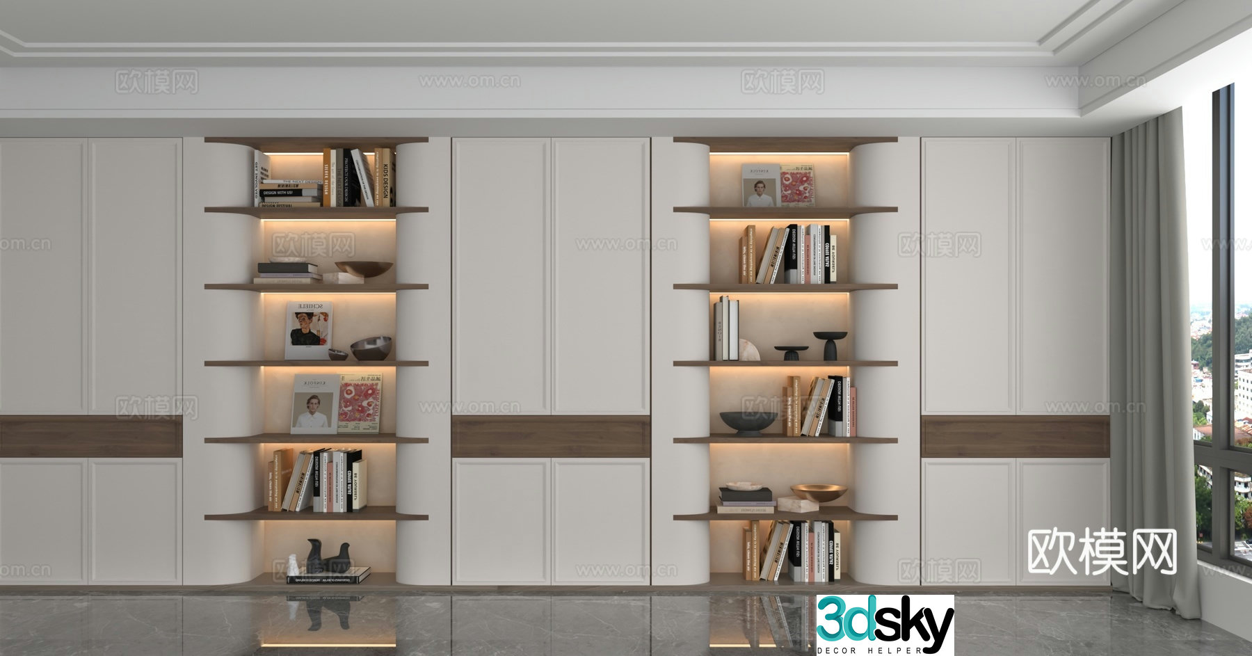 Modern wall cabinet bookcase 3D model