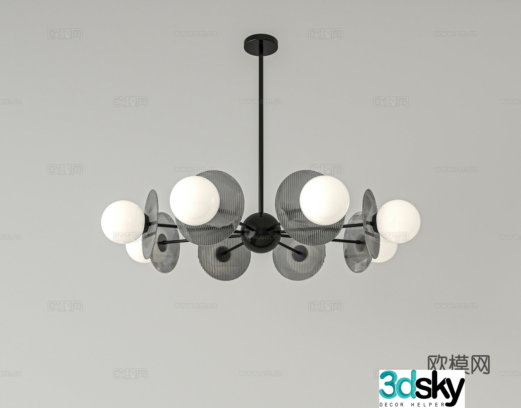 Modern multi-head chandelier 3d model