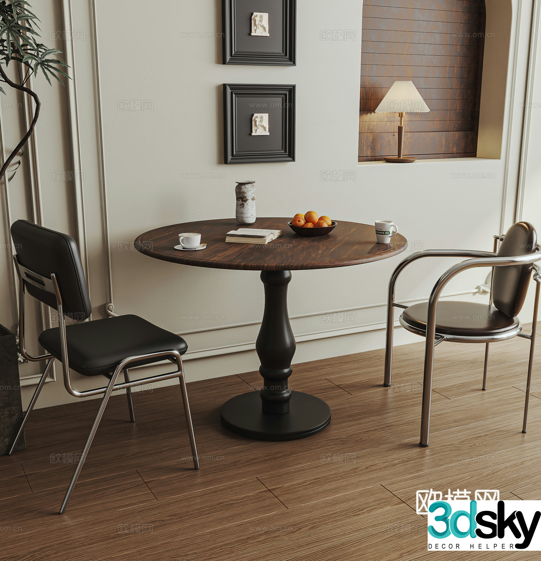 Medieval style round table dining table and chairs 3D model