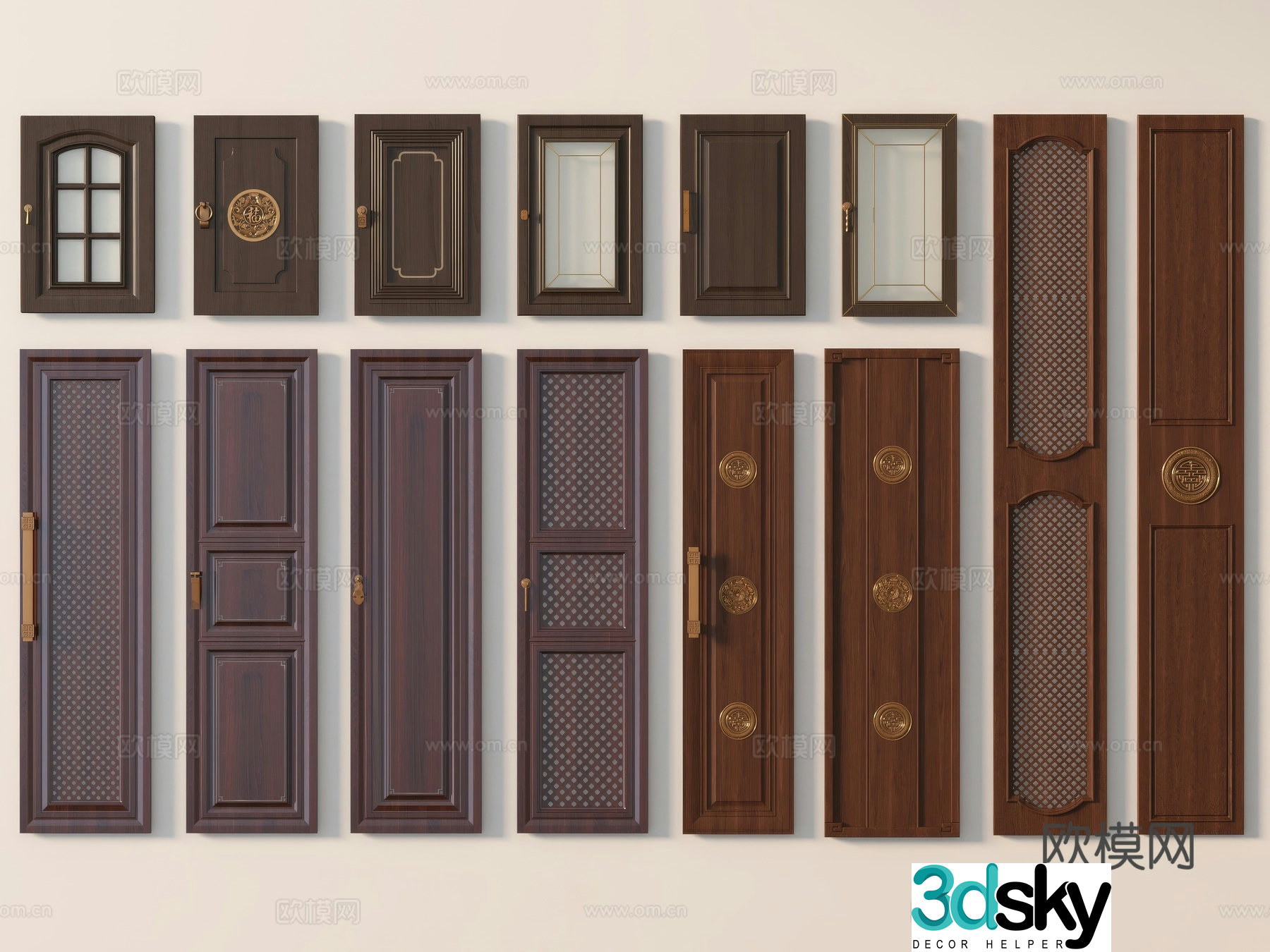 Chinese cabinet door glass cabinet door solid wood cabinet door 3d model