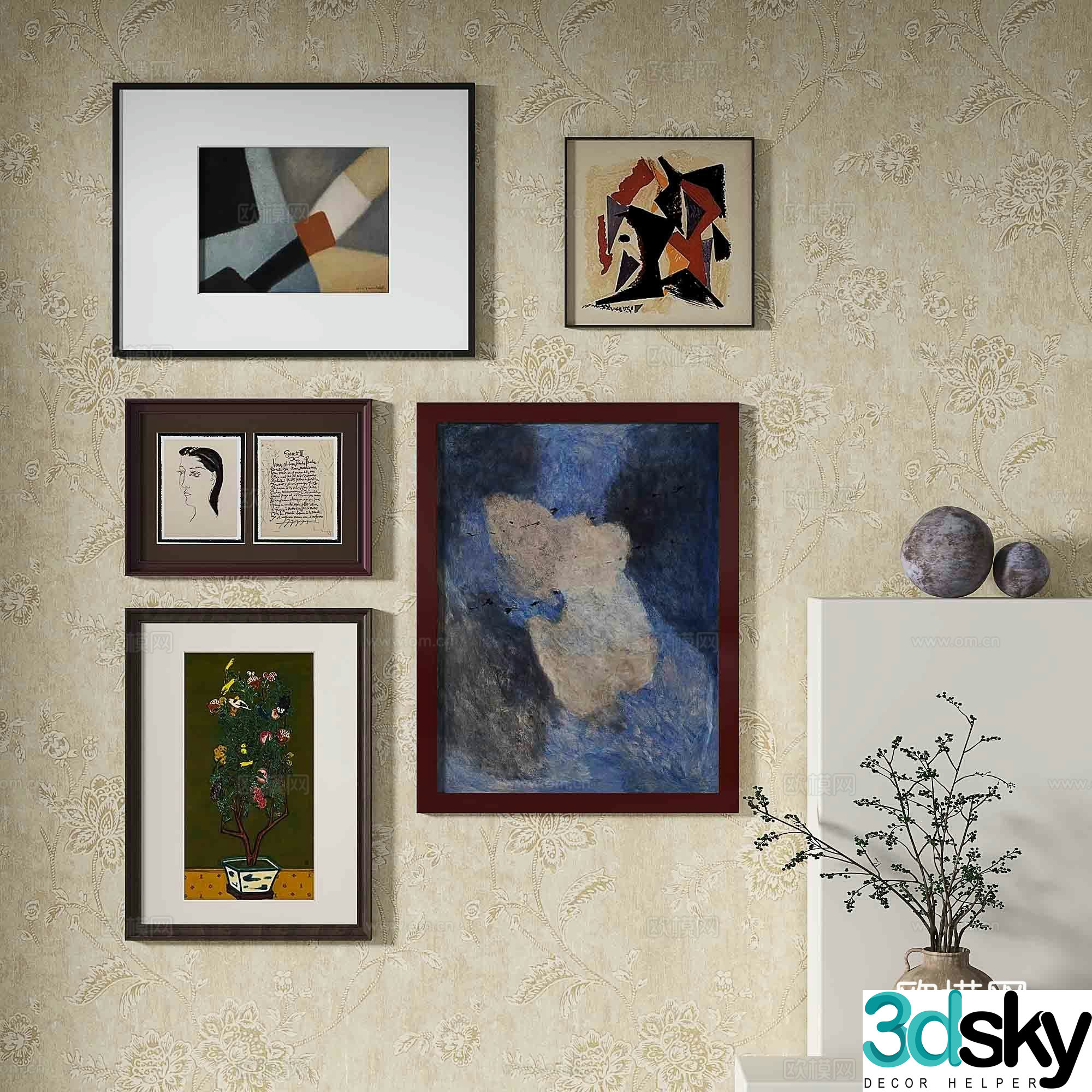 Simple European decorative painting retro painting hanging painting 3D model