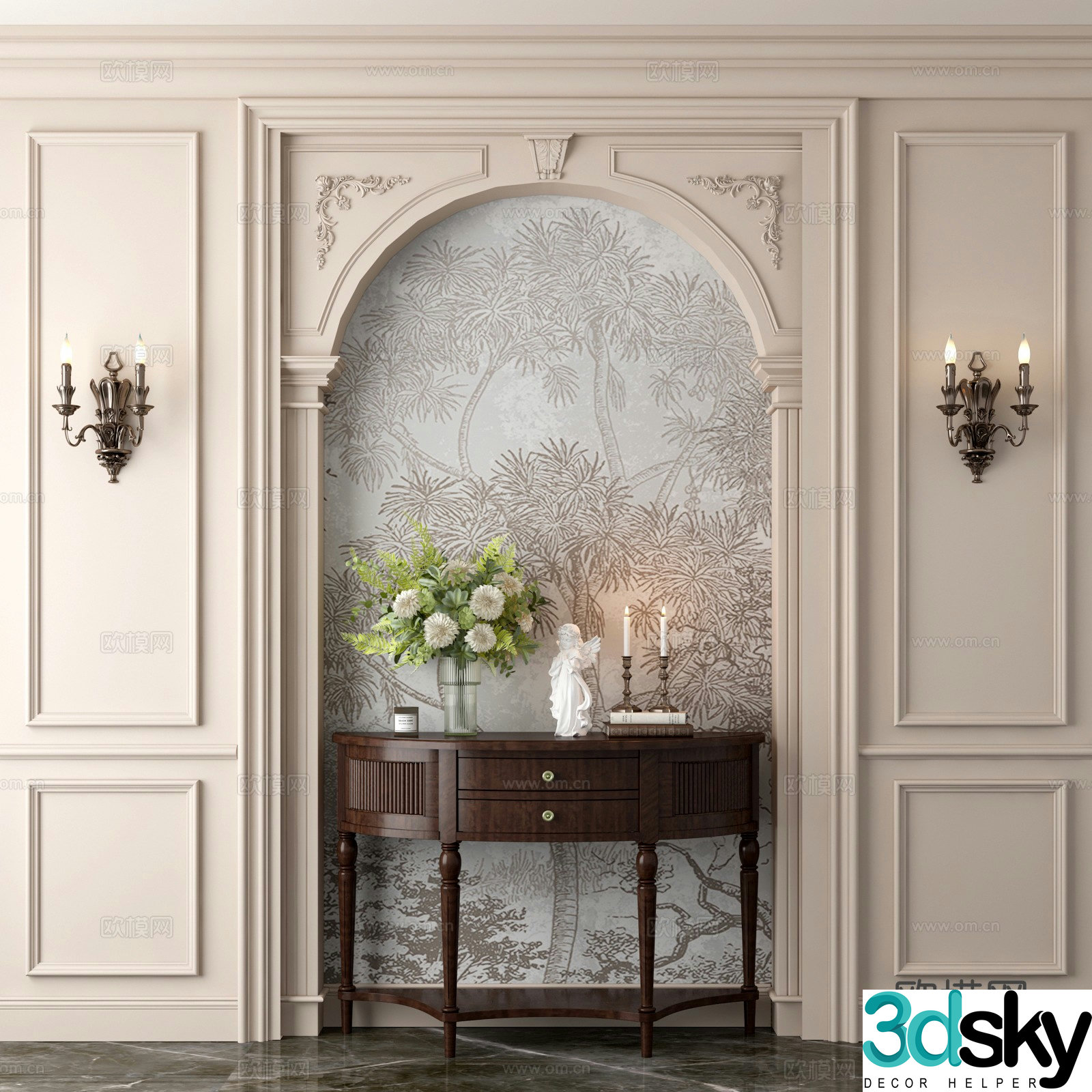 French entrance cabinet end view cabinet entrance wall 3D model