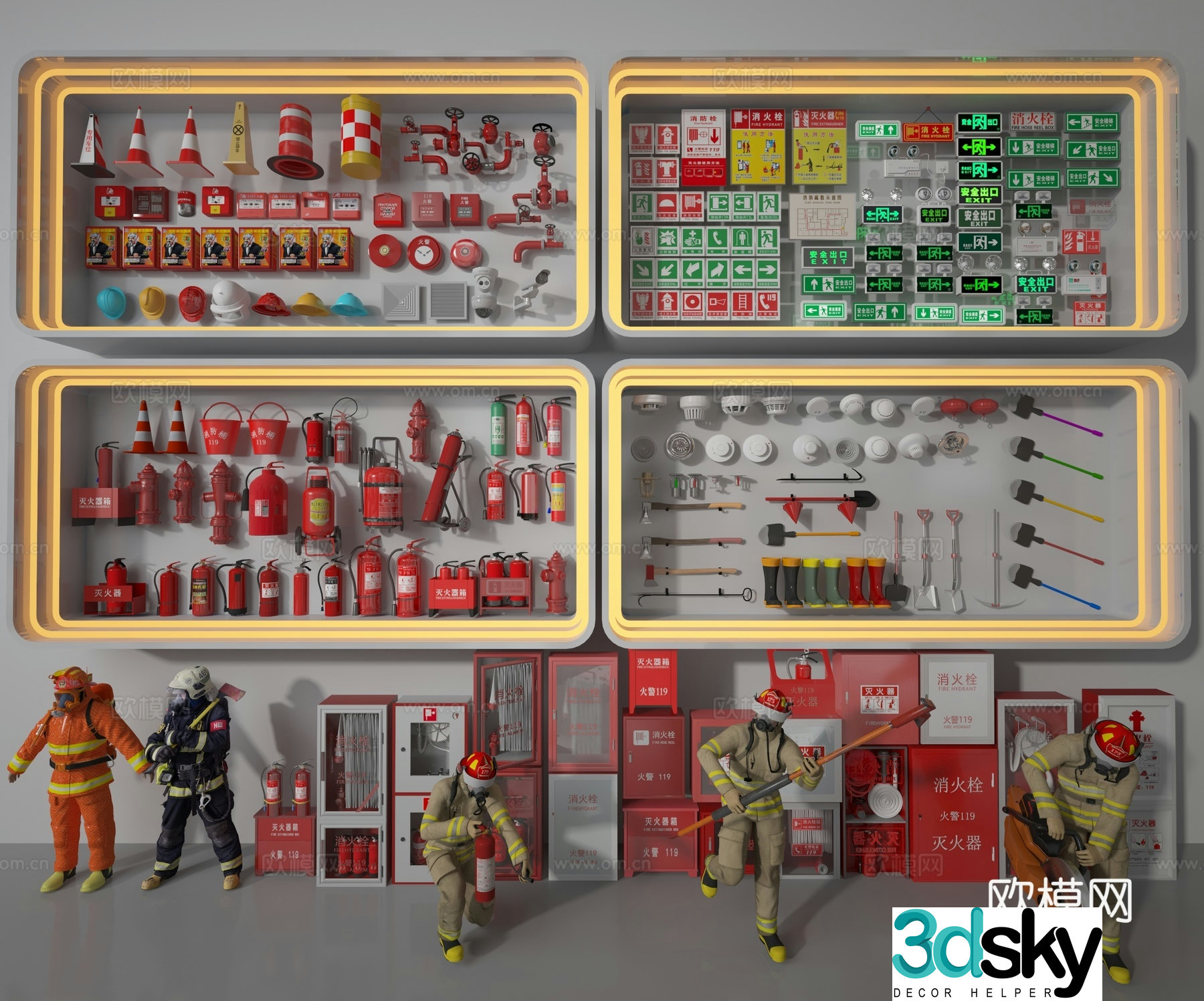 Modern firefighting tools display 3d model