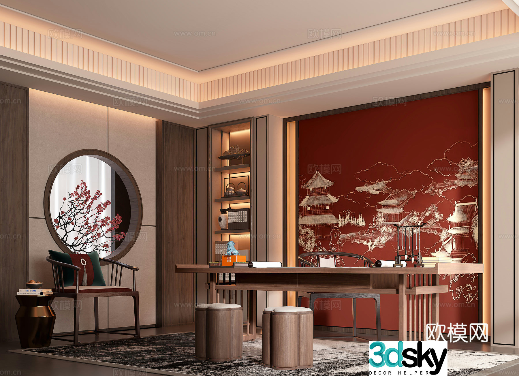 New Chinese style study 3D model