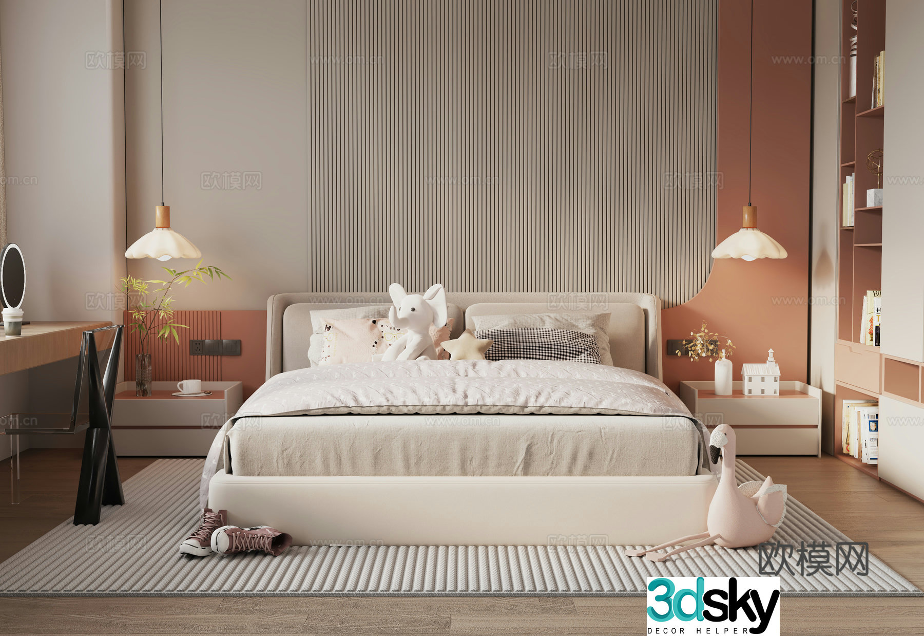 Modern children’s bed fabric bed 3d model
