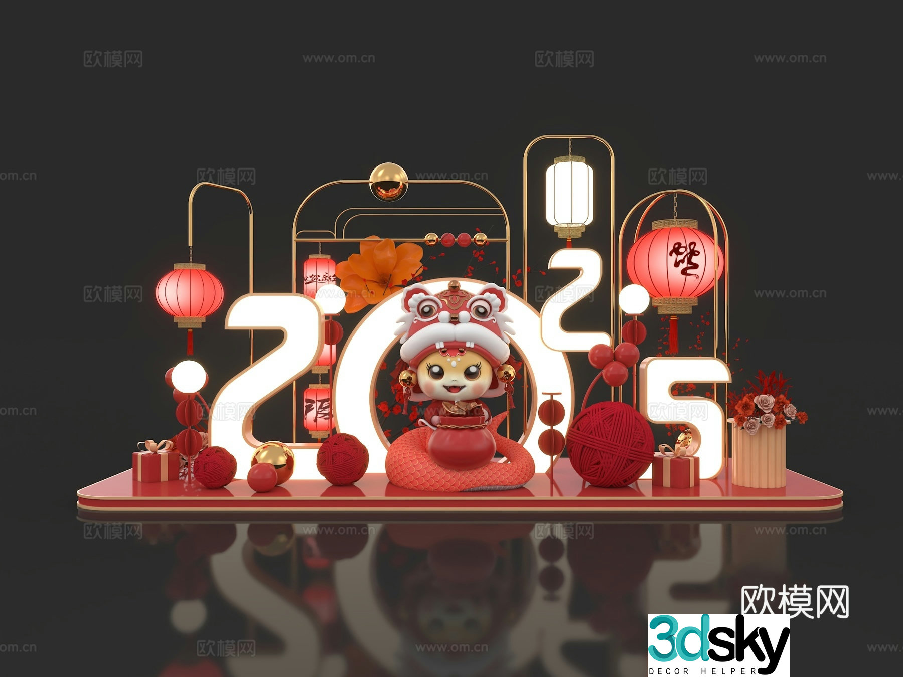 Chinese style beauty new year beauty check-in point 3D model