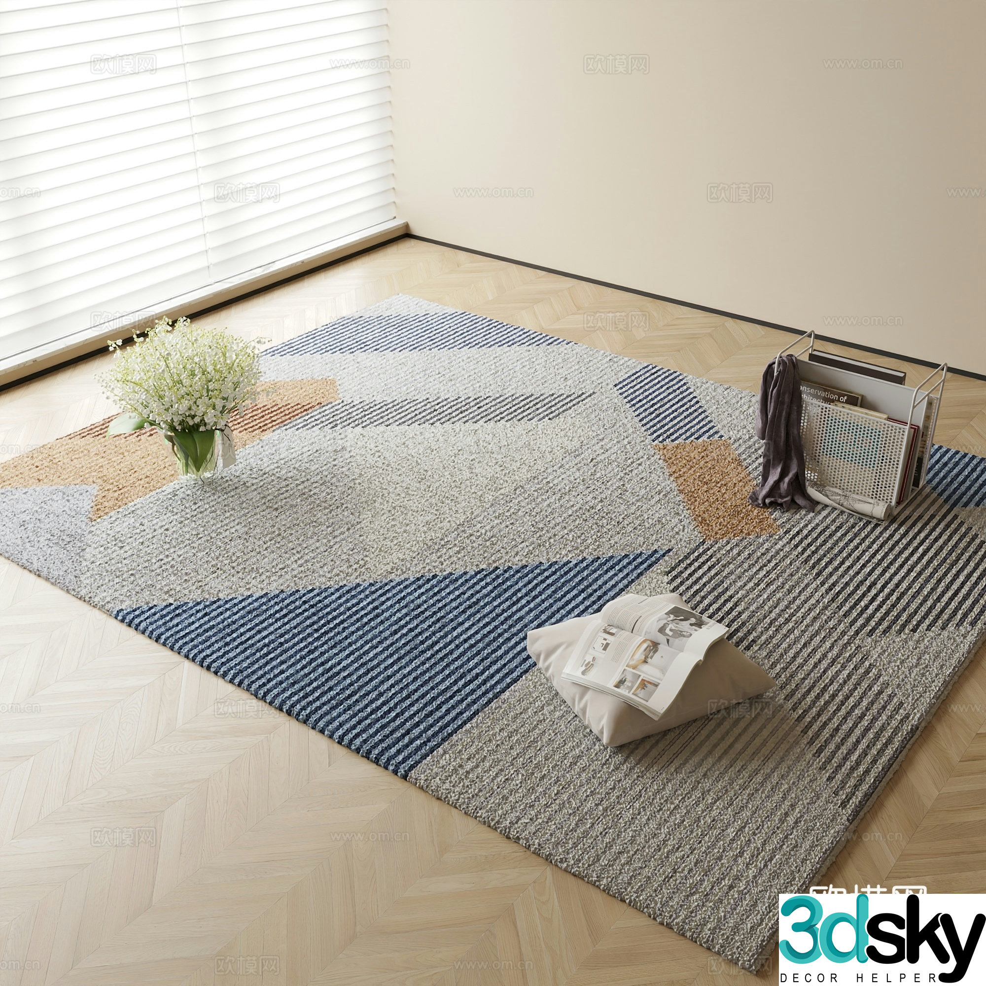 striped carpet square carpet 3d model