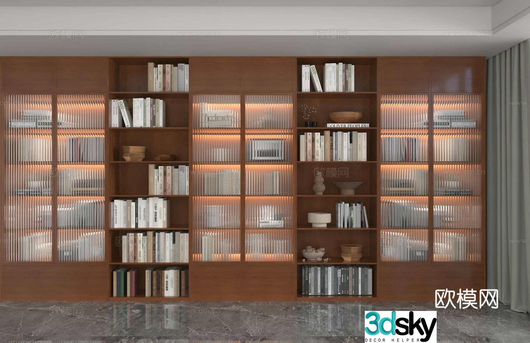 Modern whole wall cabinet glass bookcase 3d model