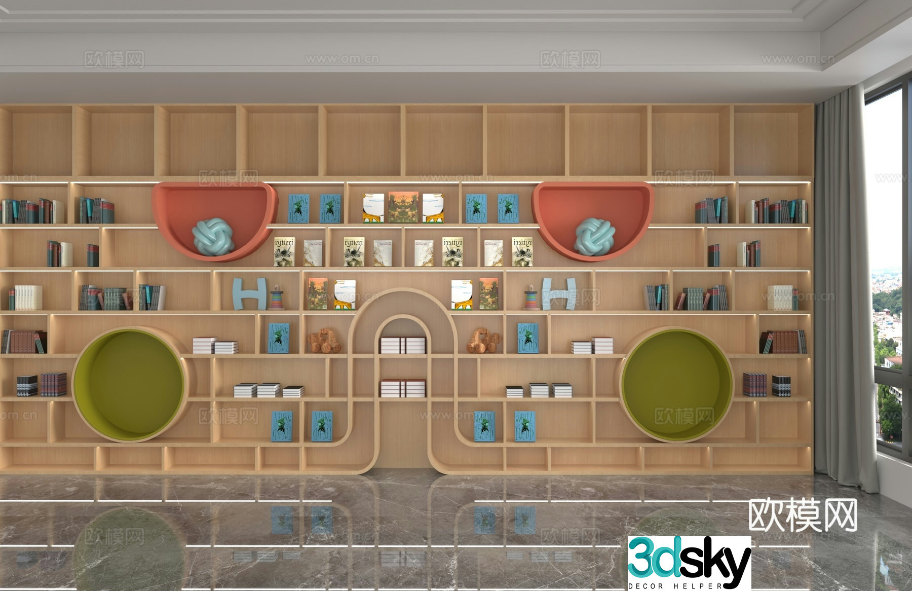 Modern bookcase library bookcase 3d model