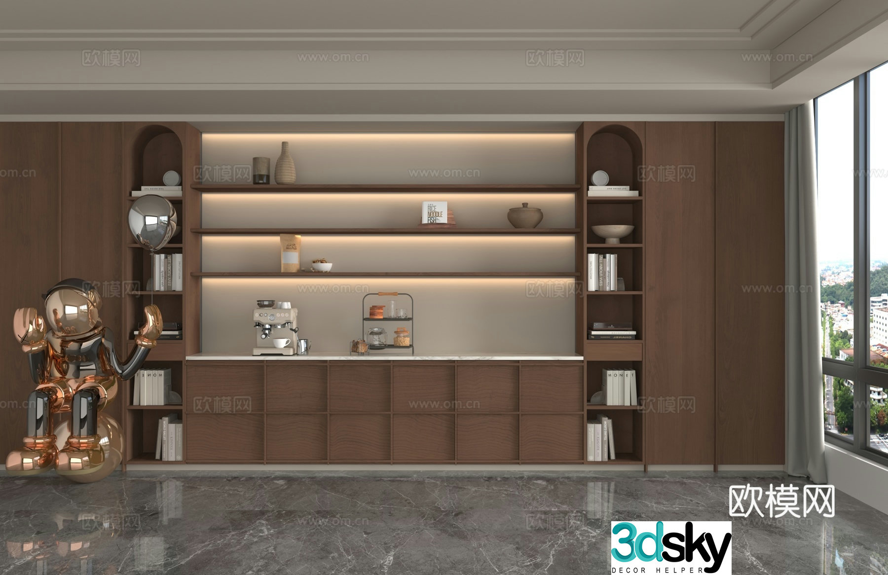 Modern integrated bookcase 3D model