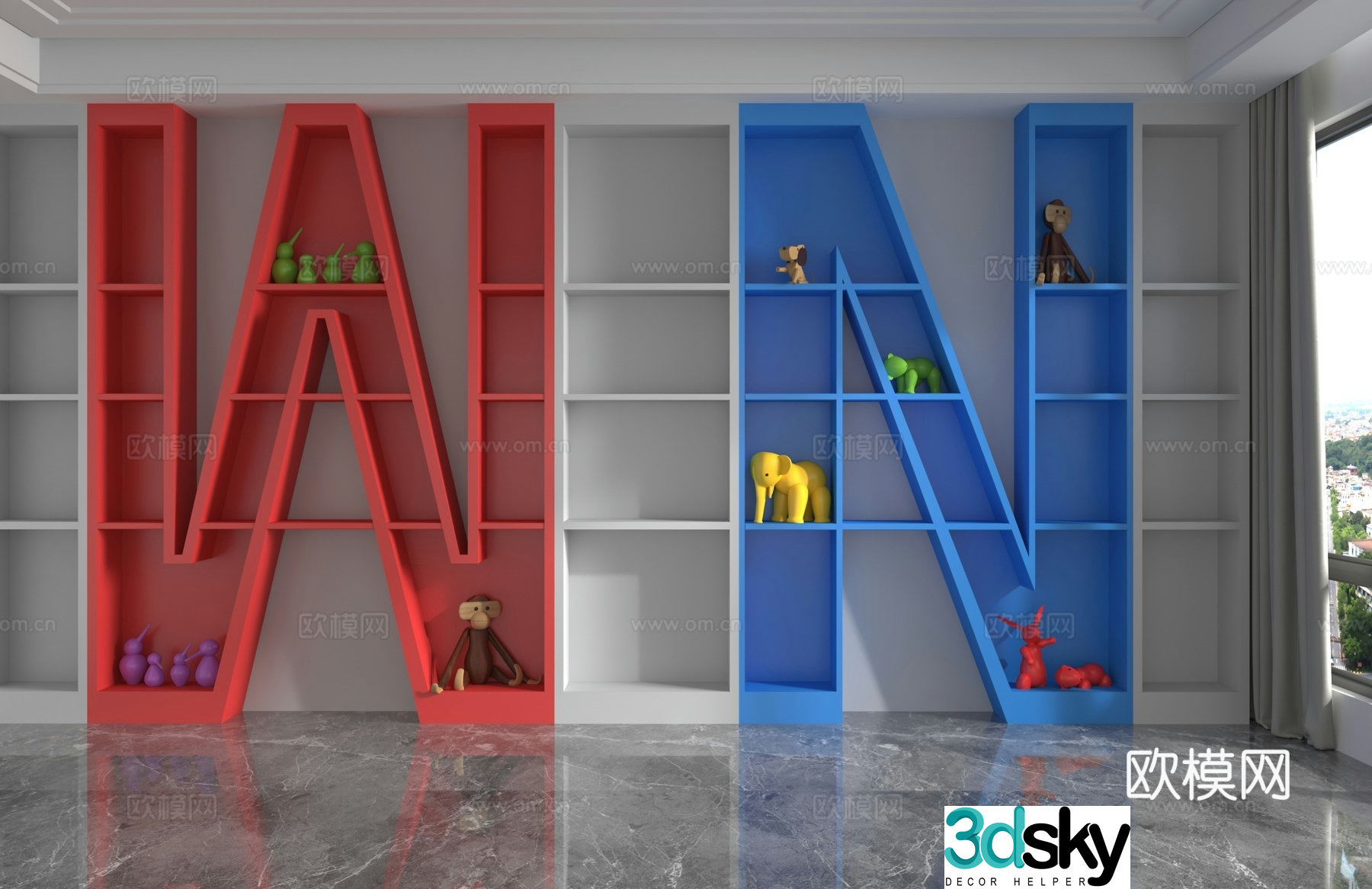 Modern letter bookcase 3d model