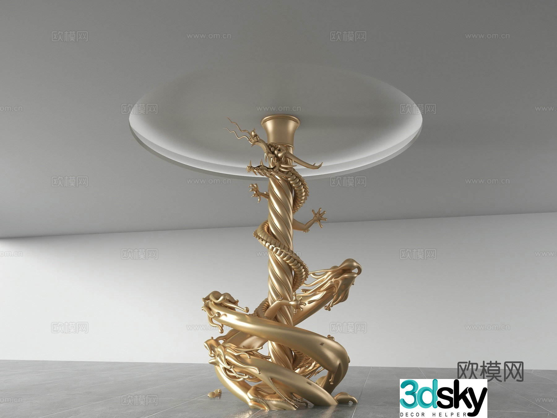 Chinese style coiled dragon pillar 3D model
