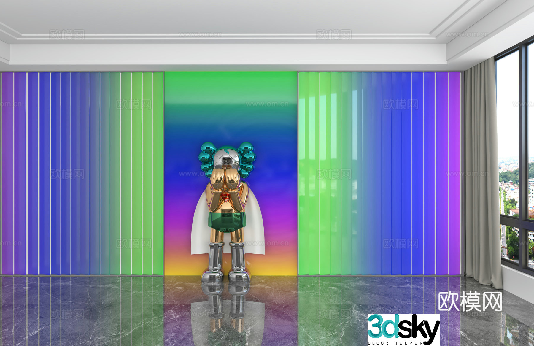 Modern gradient rainbow background wall 3d model