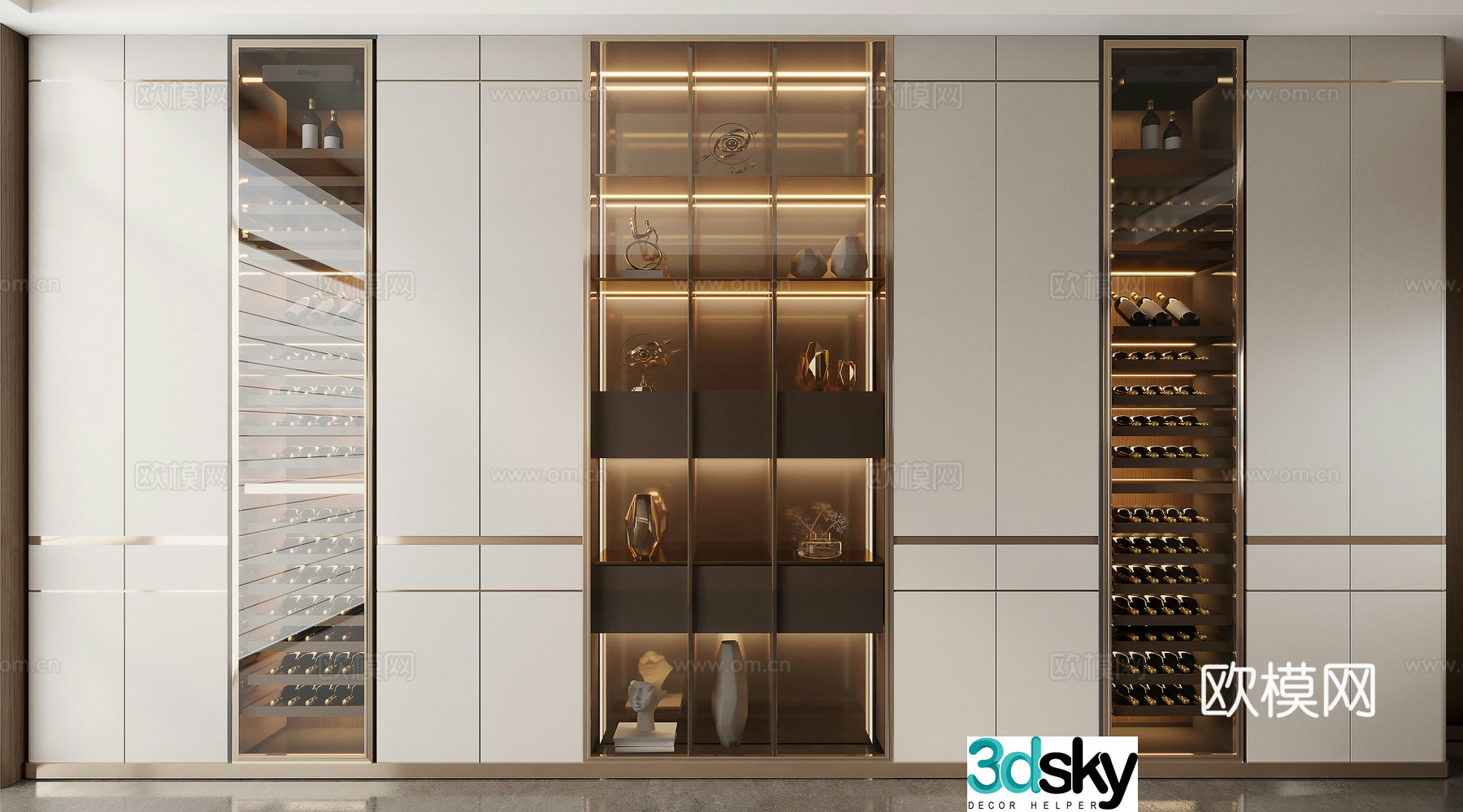 Light luxury glass wine cabinet 3D model