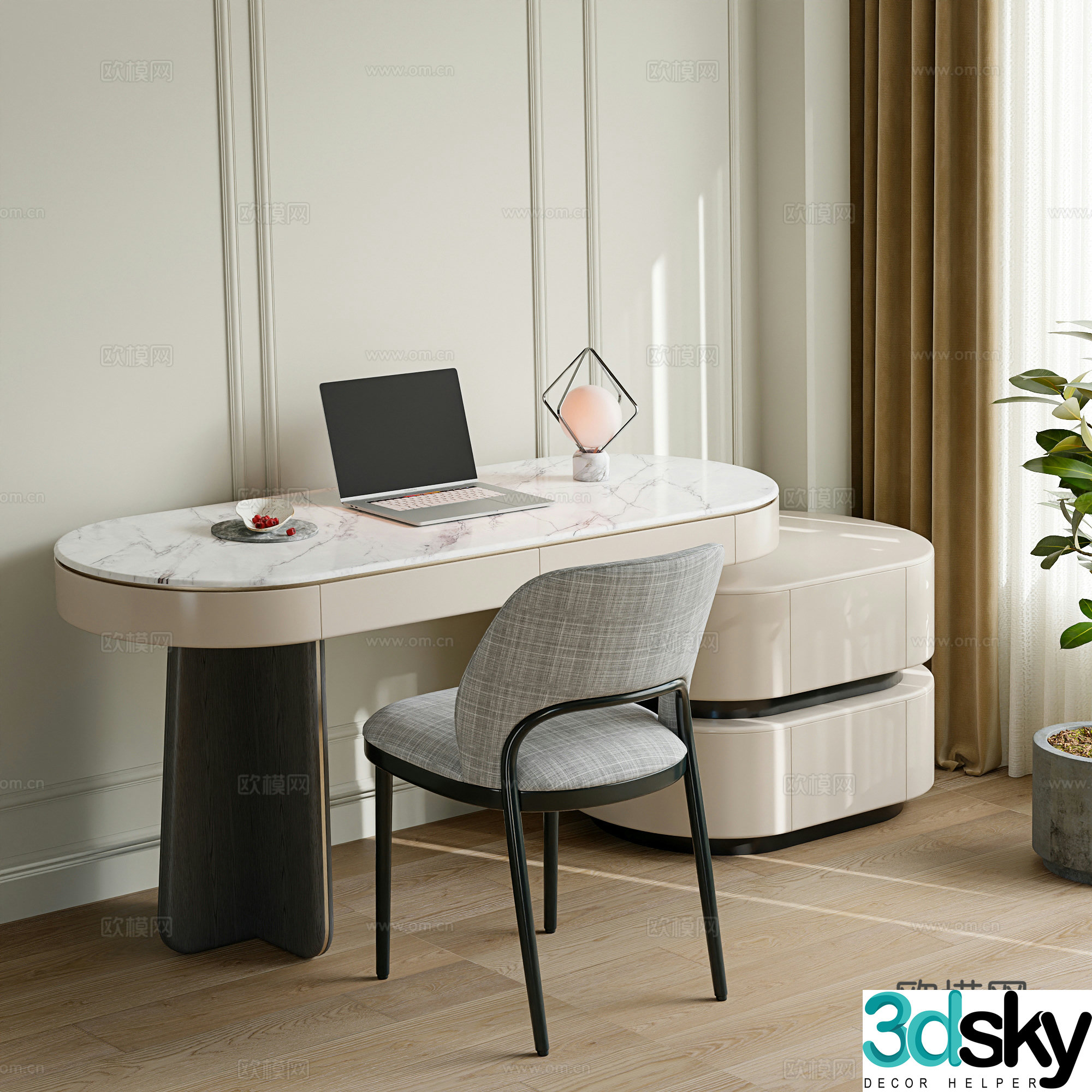 Modern marble desk writing desk storage cabinet 3d model