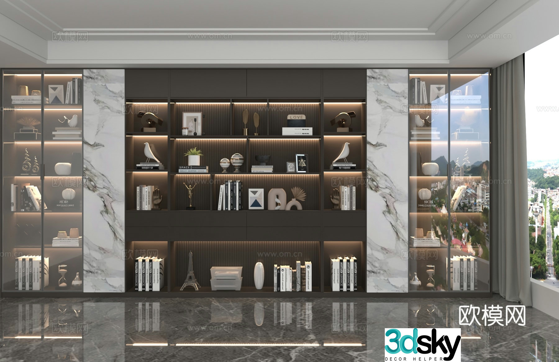 Modern wall cabinet bookcase 3d model
