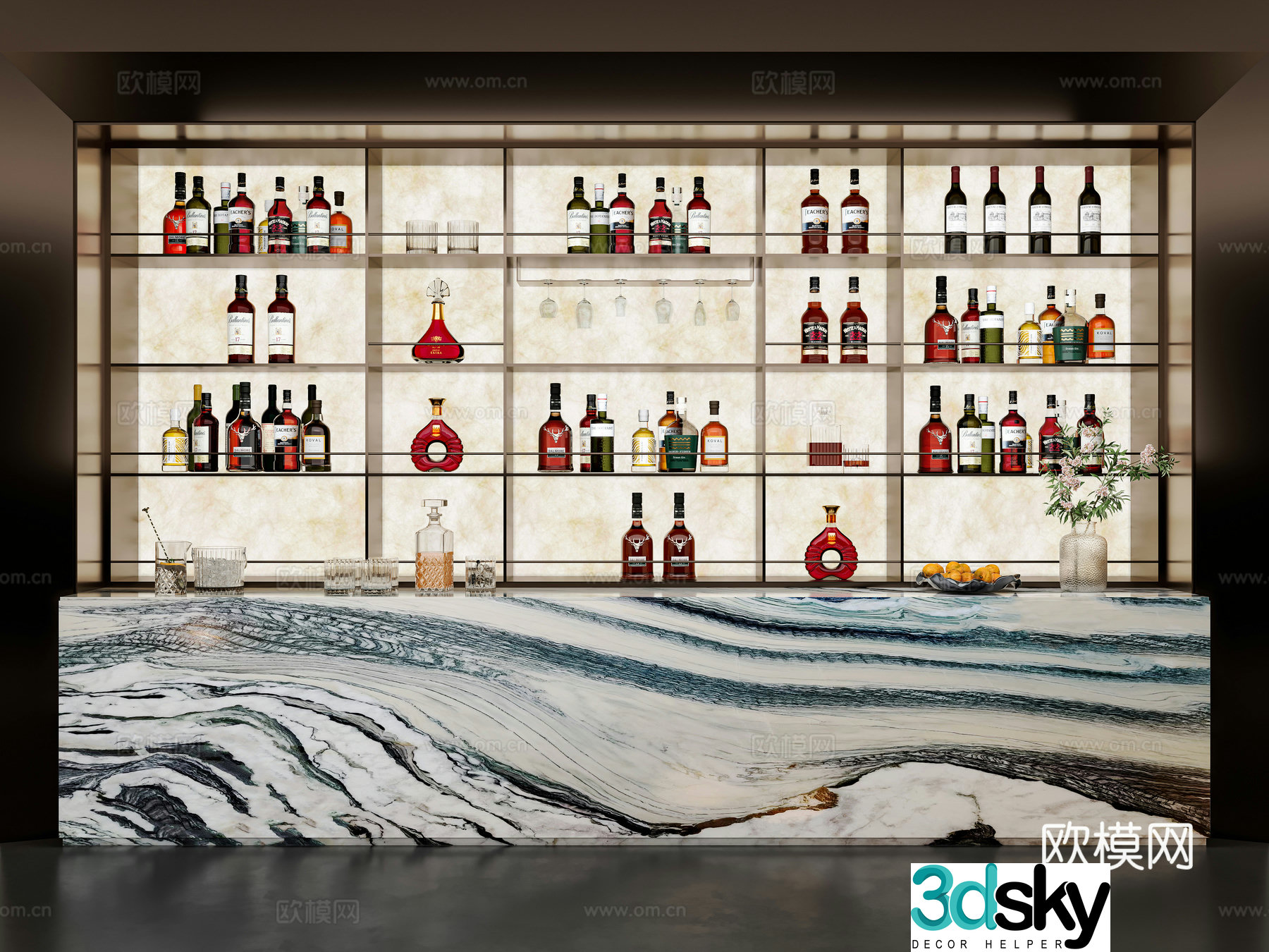 Modern wine cabinet DuPont paper light box wine cabinet 3D model