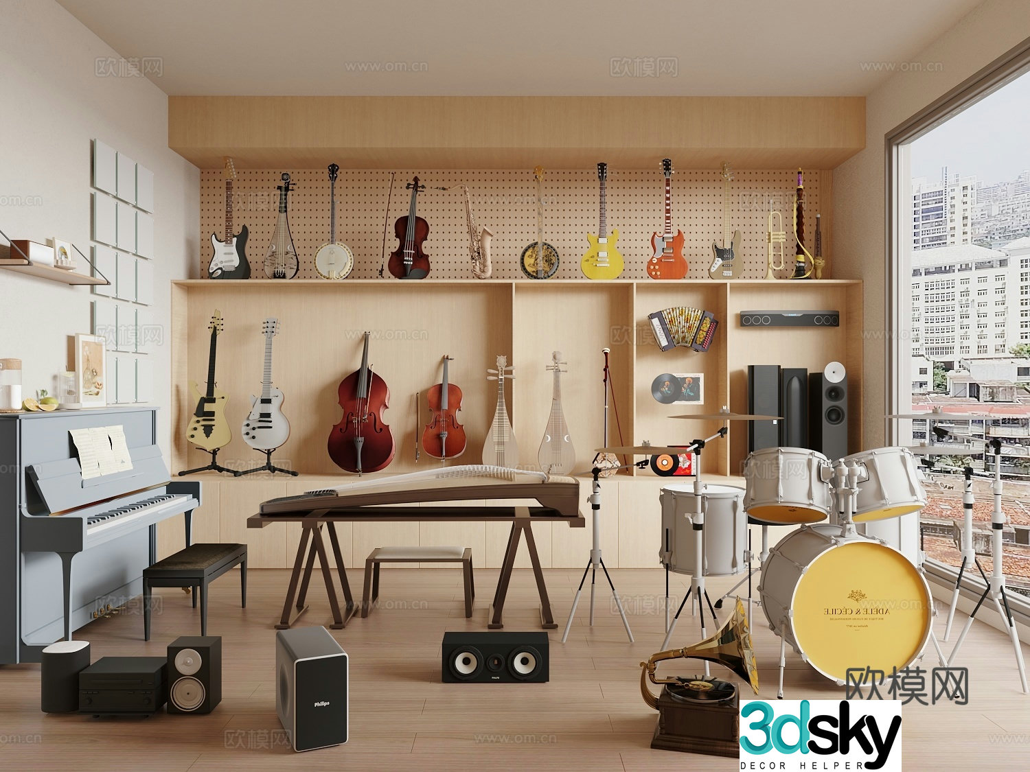 Musical equipment guitar guzheng drum set piano 3d model