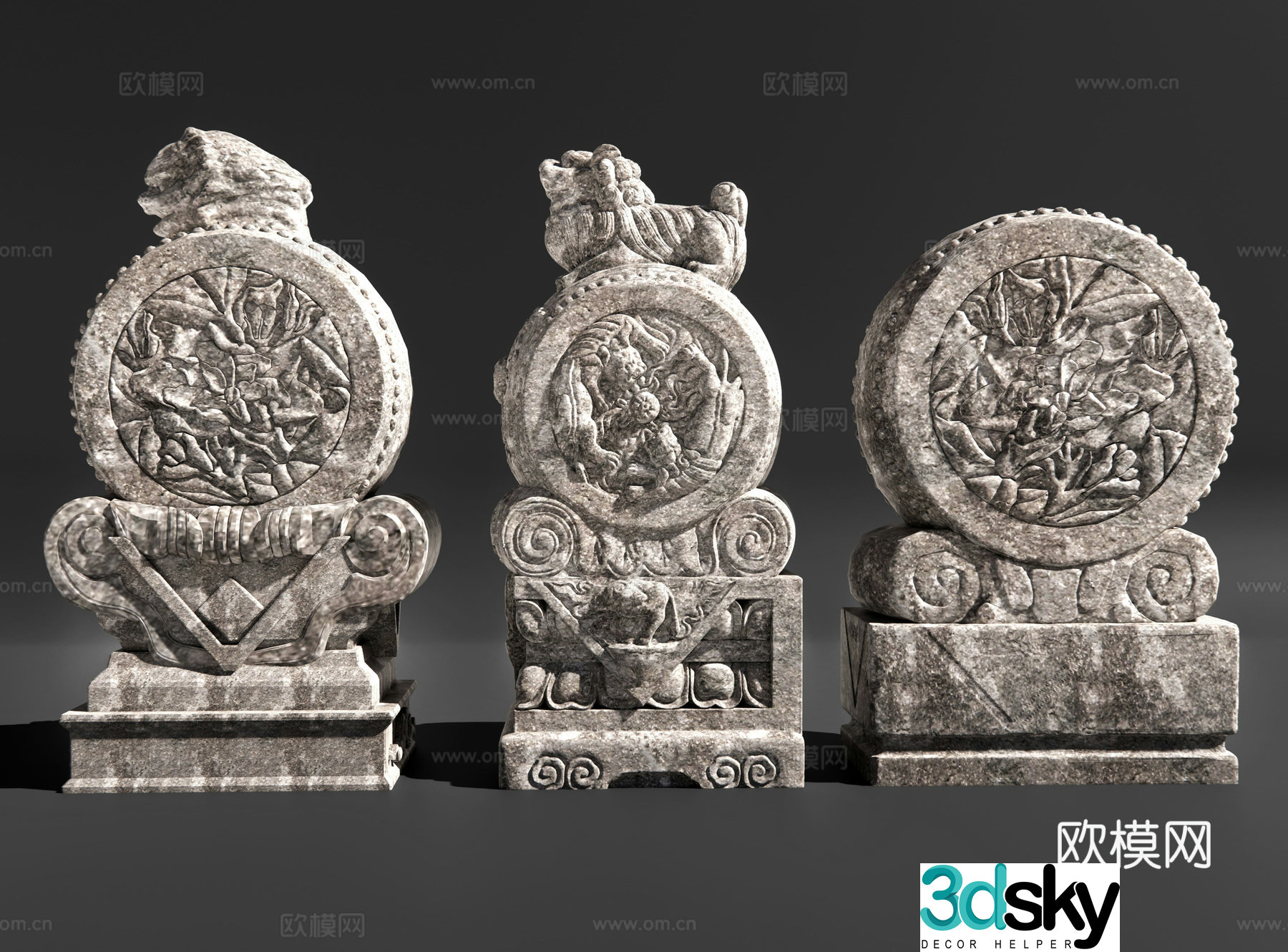 Chinese style drum stone stone pier door pillow stone door pier door base gate stone 3D model