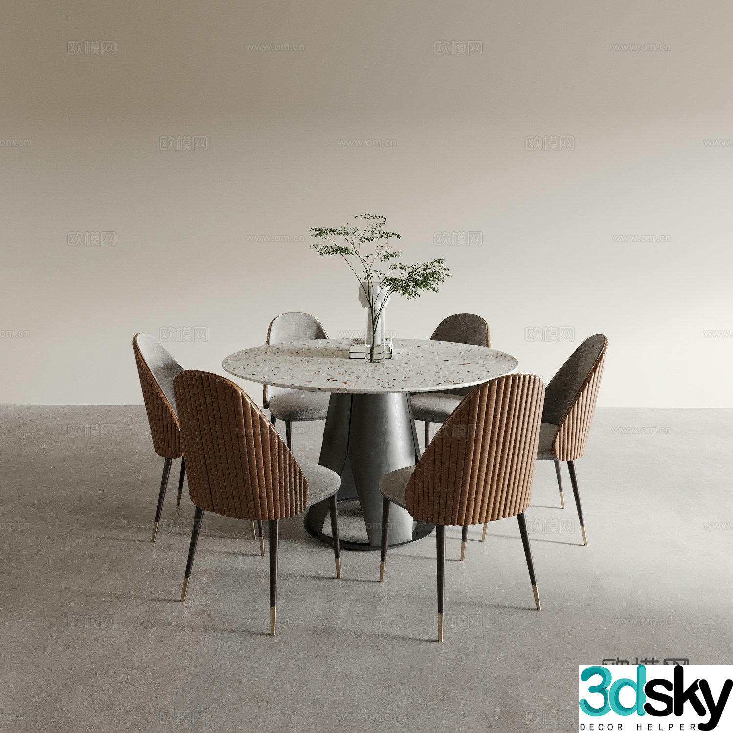 Modern round dining table and chairs 3d model