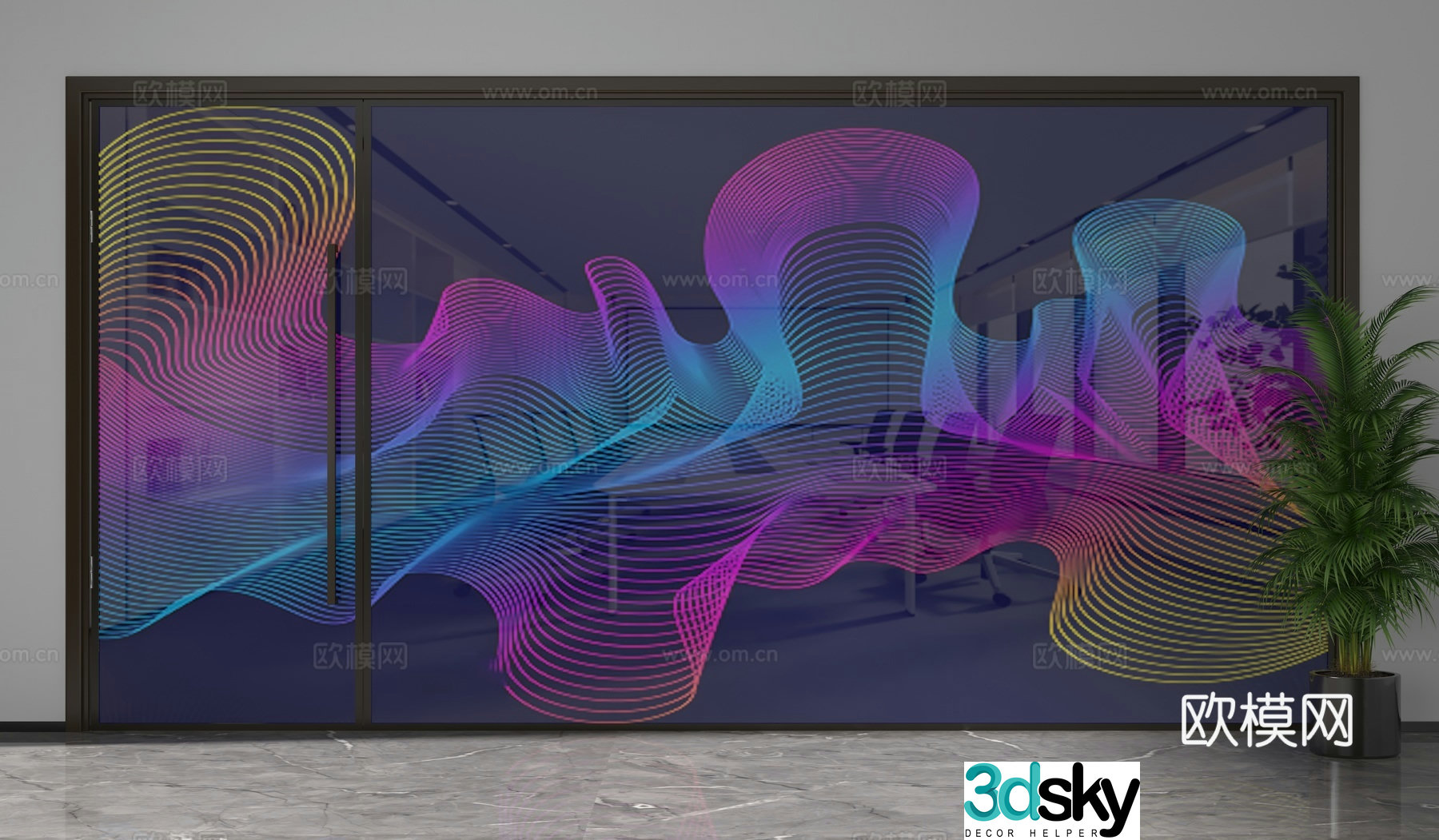 Office door high partition glass partition 3d model