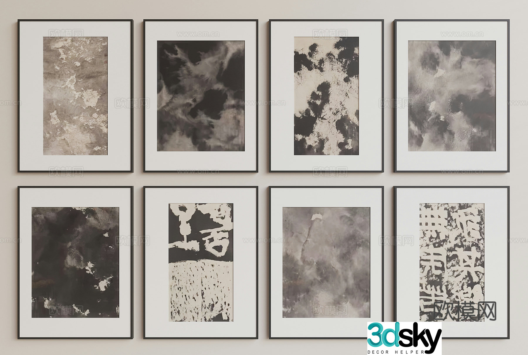 Decorative painting black and white painting texture painting 3d model