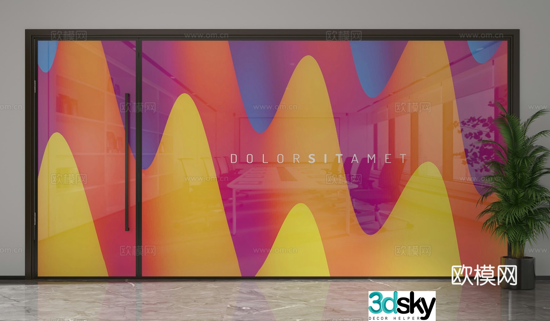 Modern office curtain wall partition 3d model