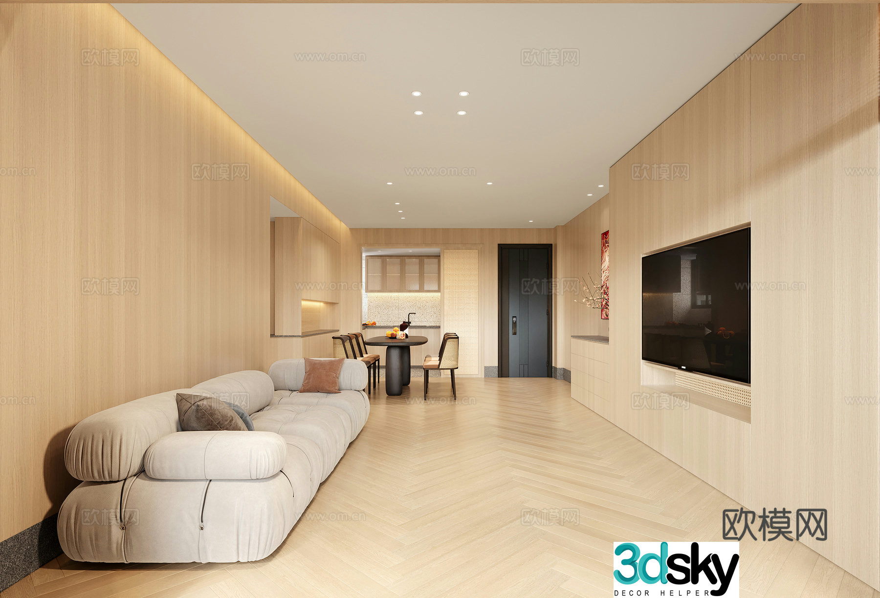 Modern living and dining room 3d model