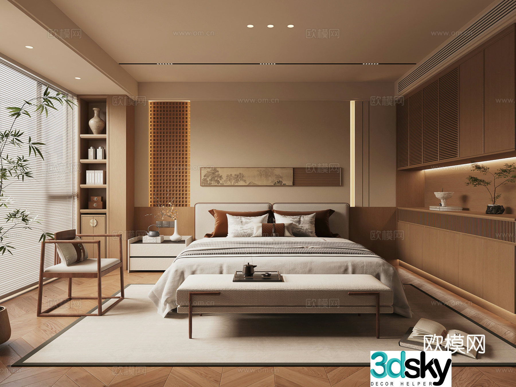 New Chinese style bedroom Song style aesthetic bedroom 3D model