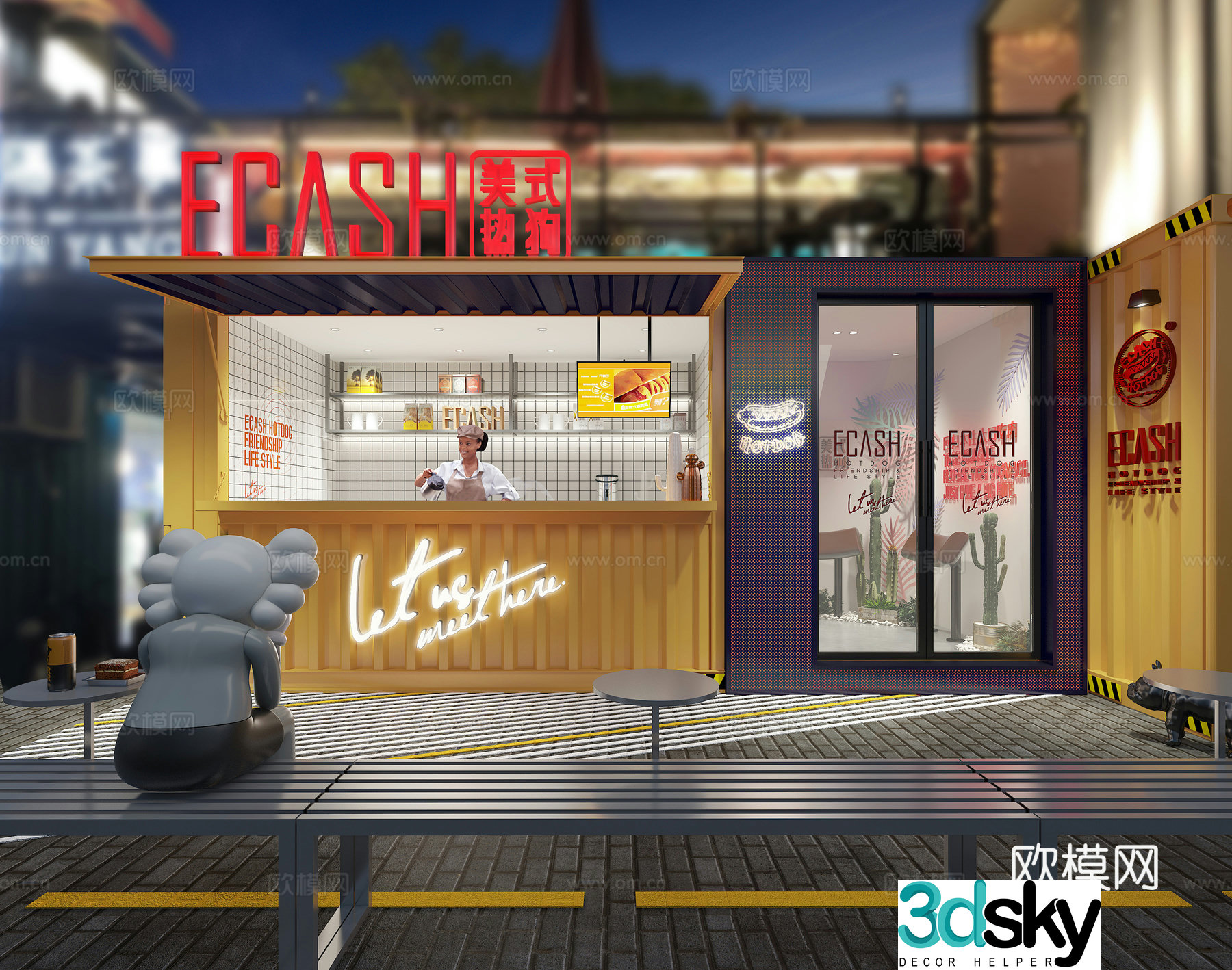 Container hot dog shop fast food restaurant 3d model