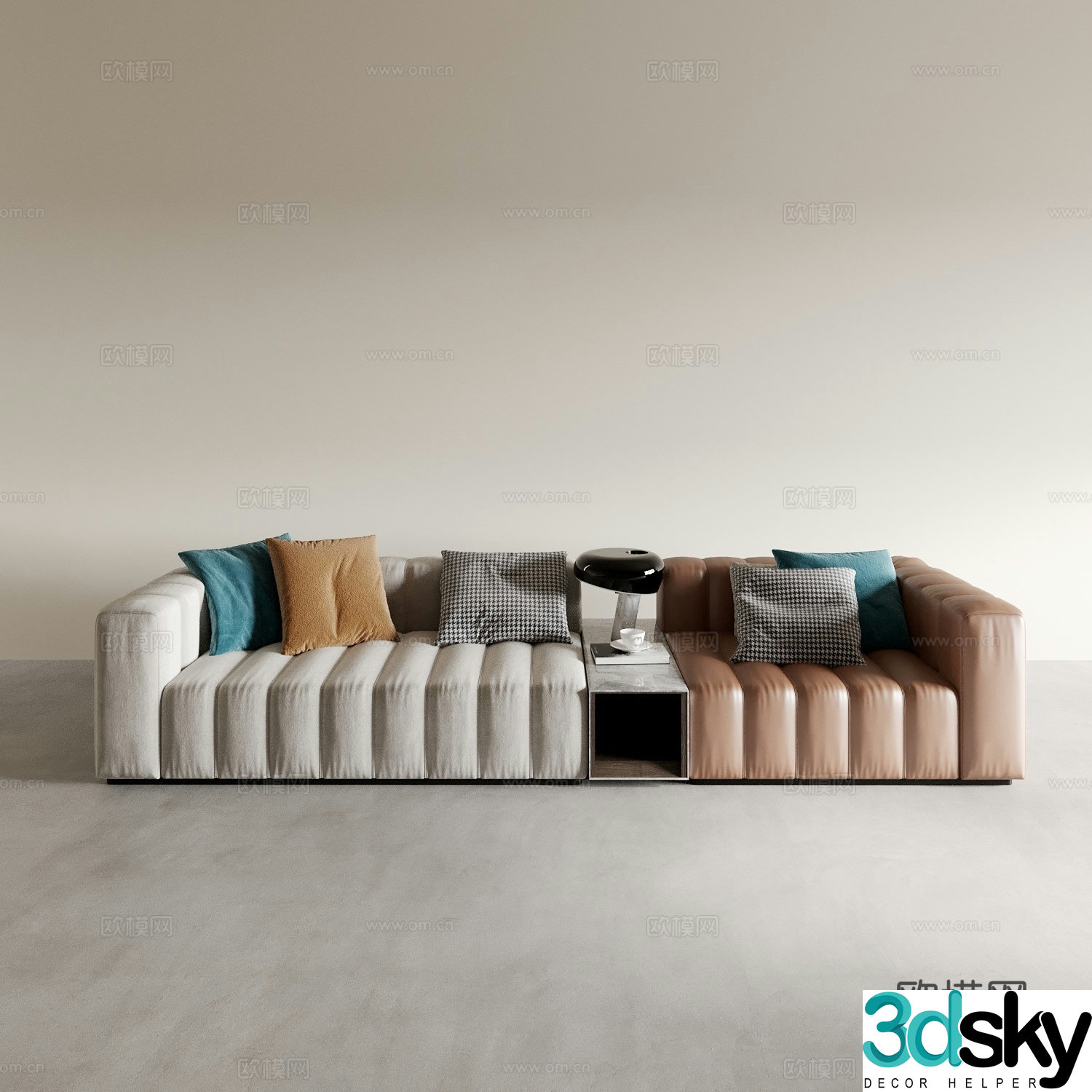 Modern three-seat sofa color block leather sofa 3d model