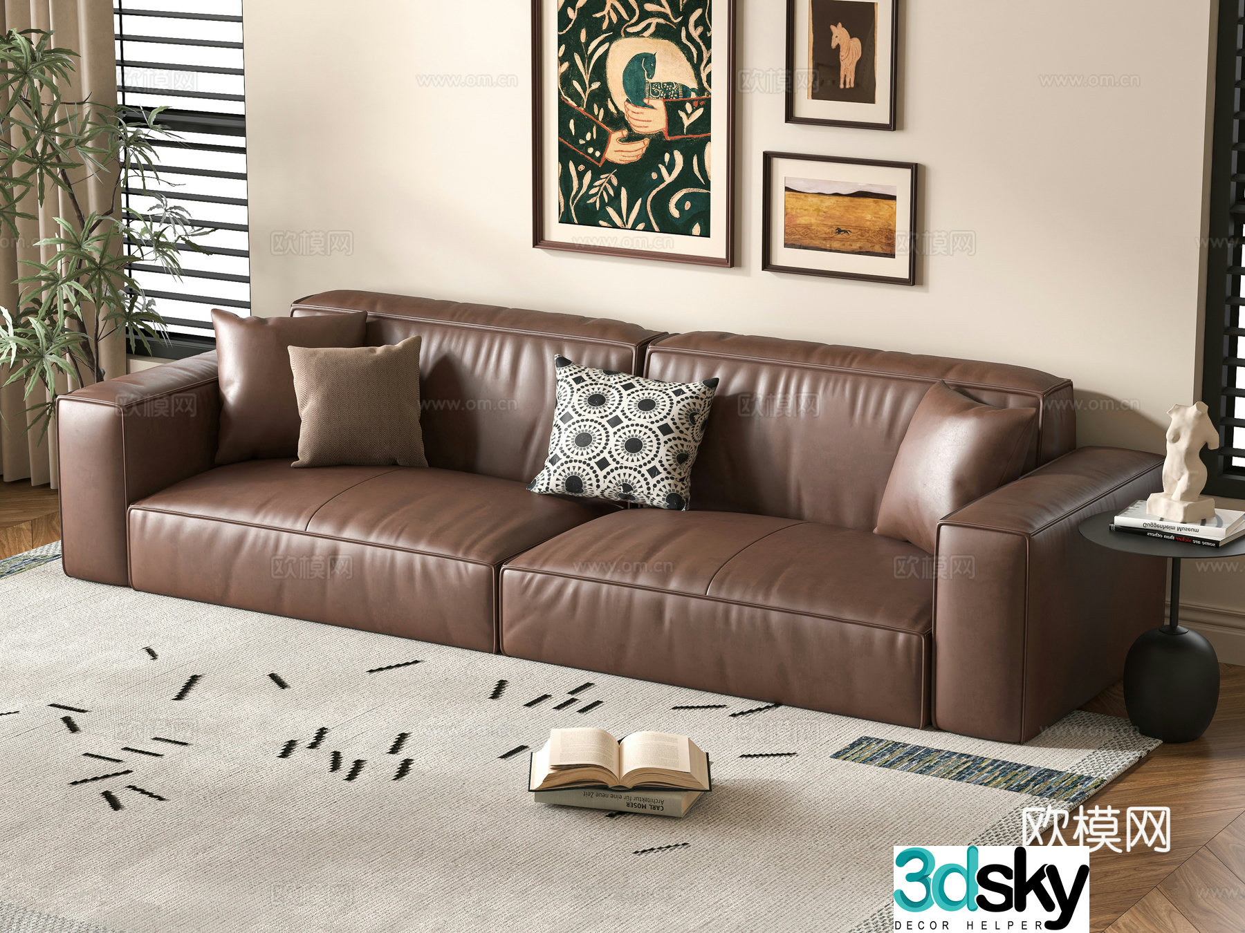 Double sofa leather sofa 3d model