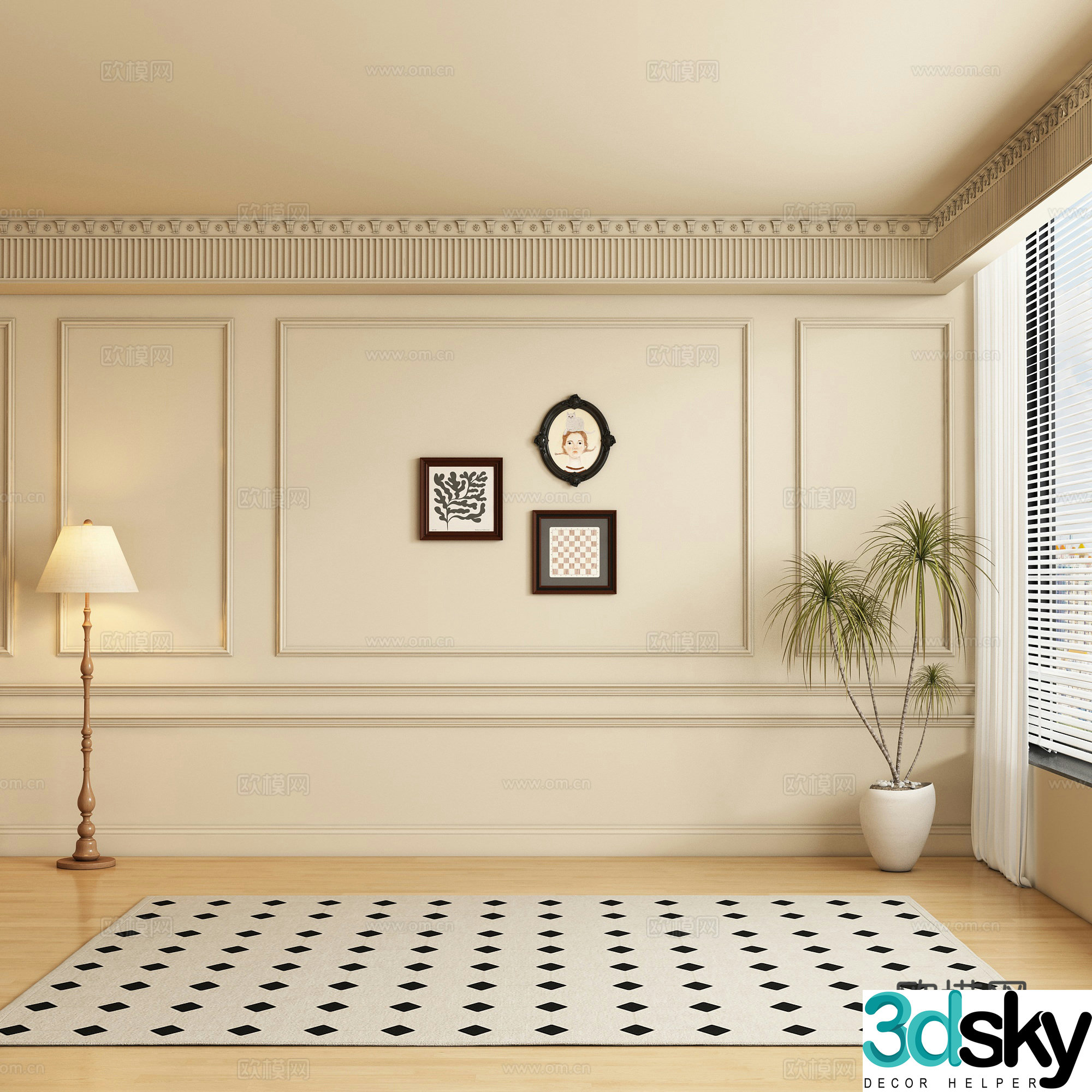French sofa background wall 3d model